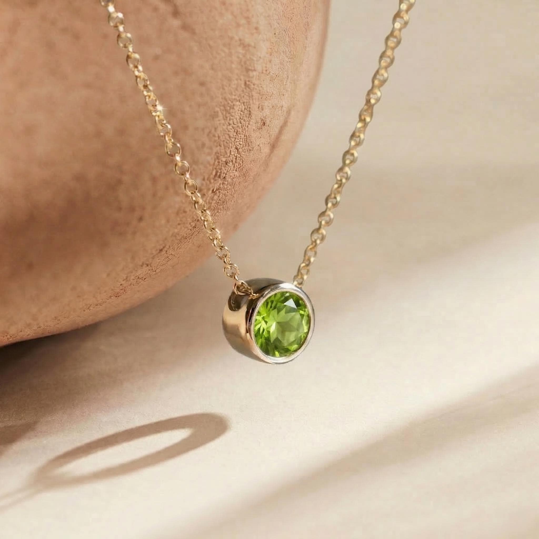 Dainty Peridot Necklace Gold Bezel Setting | August Birthstone Jewelry | Minimalist Everyday Green Gemstone Pendant | Gift for Her