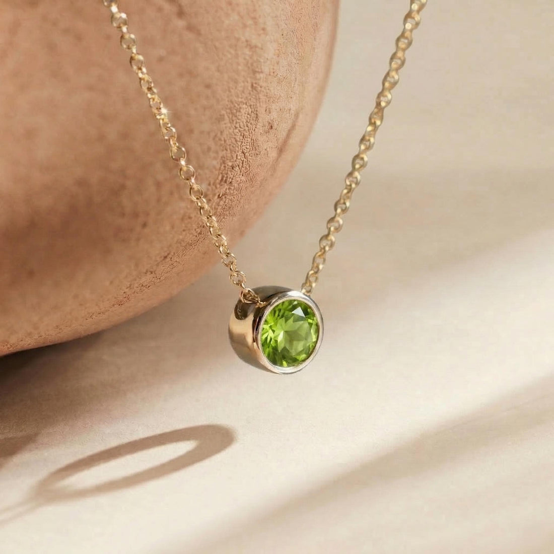 Dainty Peridot Necklace Gold Bezel Setting | August Birthstone Jewelry | Minimalist Everyday Green Gemstone Pendant | Gift for Her