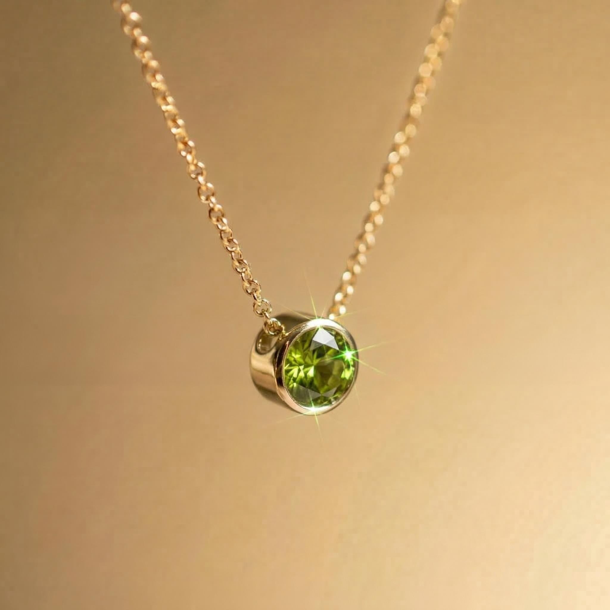 Dainty Peridot Necklace Gold Bezel Setting | August Birthstone Jewelry | Minimalist Everyday Green Gemstone Pendant | Gift for Her