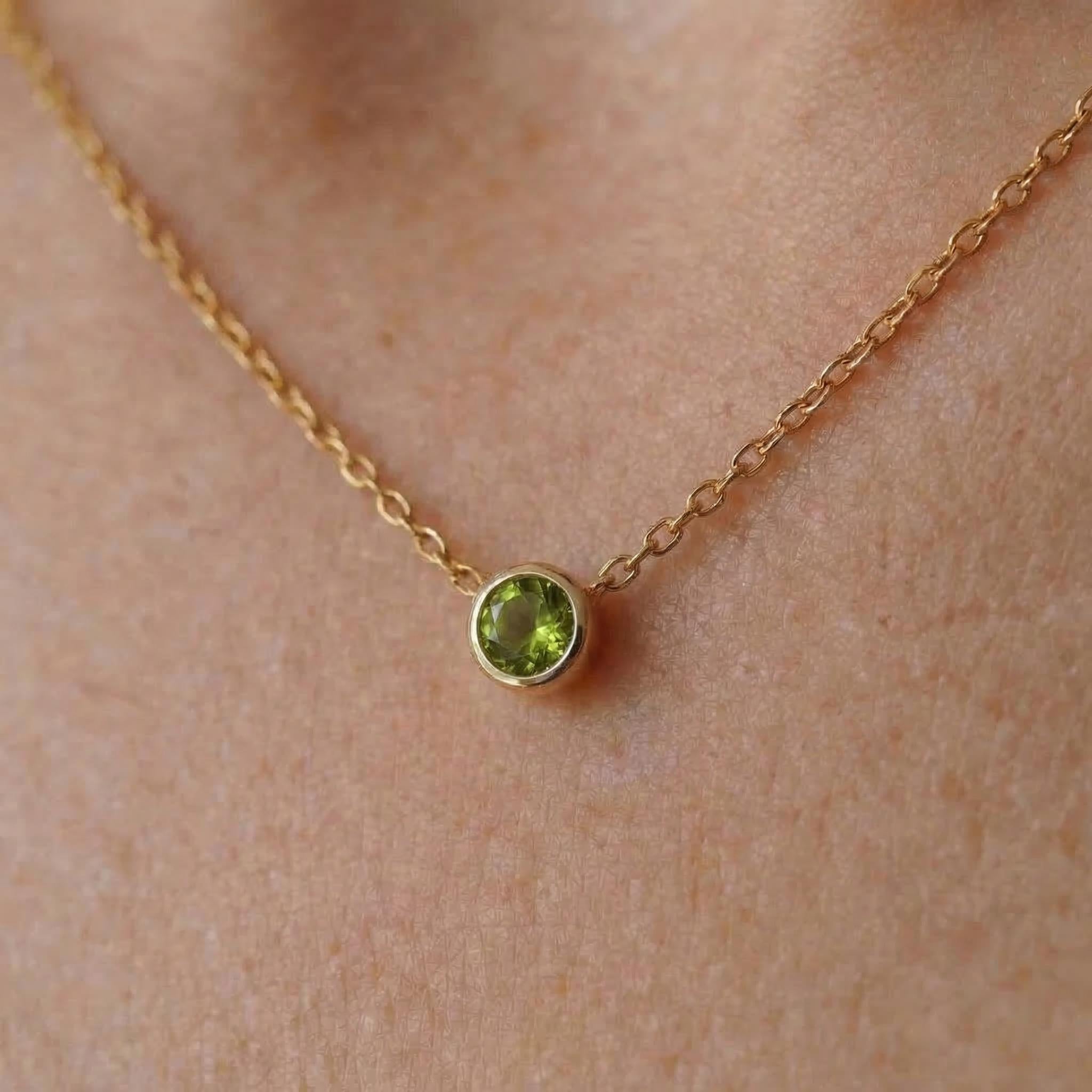 Dainty Peridot Necklace Gold Bezel Setting | August Birthstone Jewelry | Minimalist Everyday Green Gemstone Pendant | Gift for Her