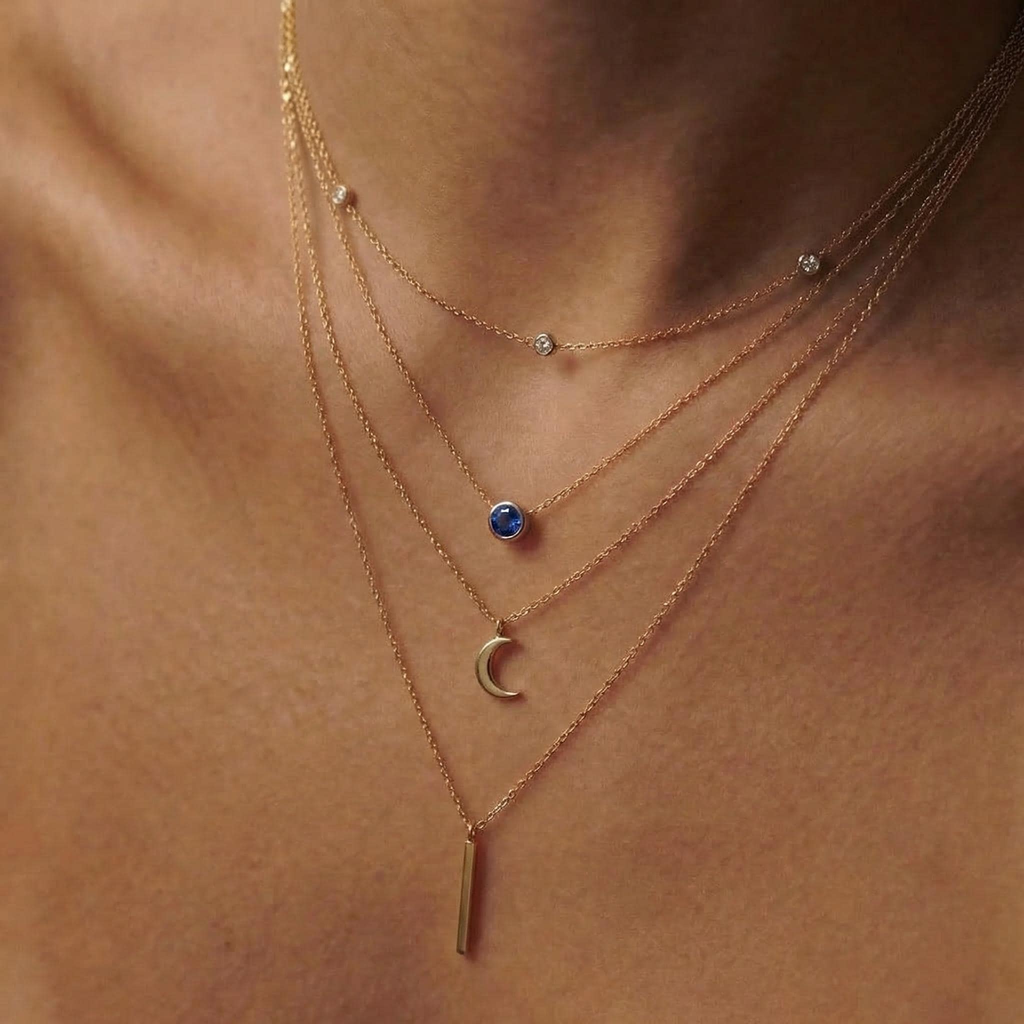 Dainty Gold Sapphire Bezel Necklace | September Birthstone Pendant | Minimalist Everyday Fine Jewelry Gift for Her
