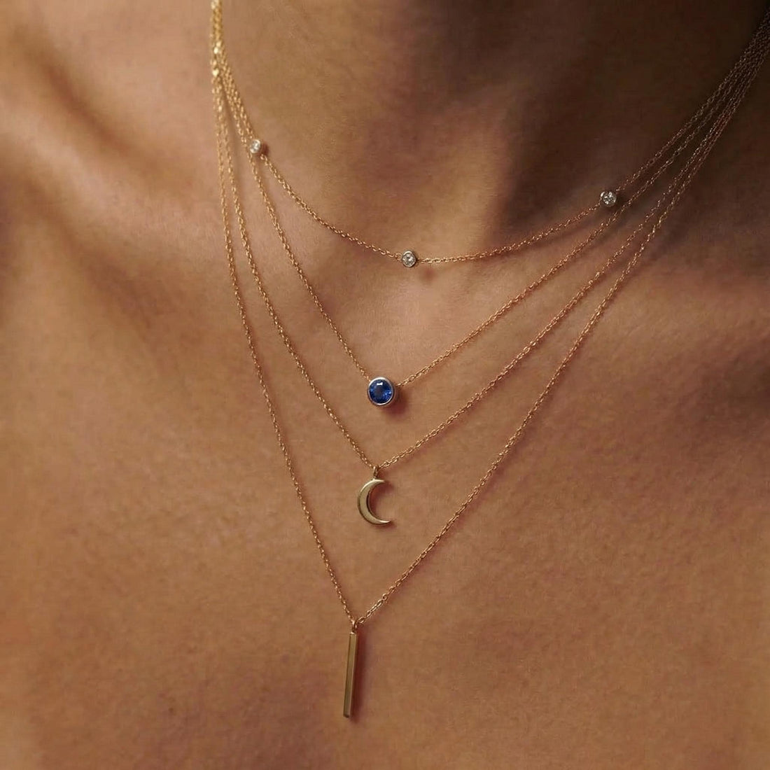 Dainty Gold Sapphire Bezel Necklace | September Birthstone Pendant | Minimalist Everyday Fine Jewelry Gift for Her