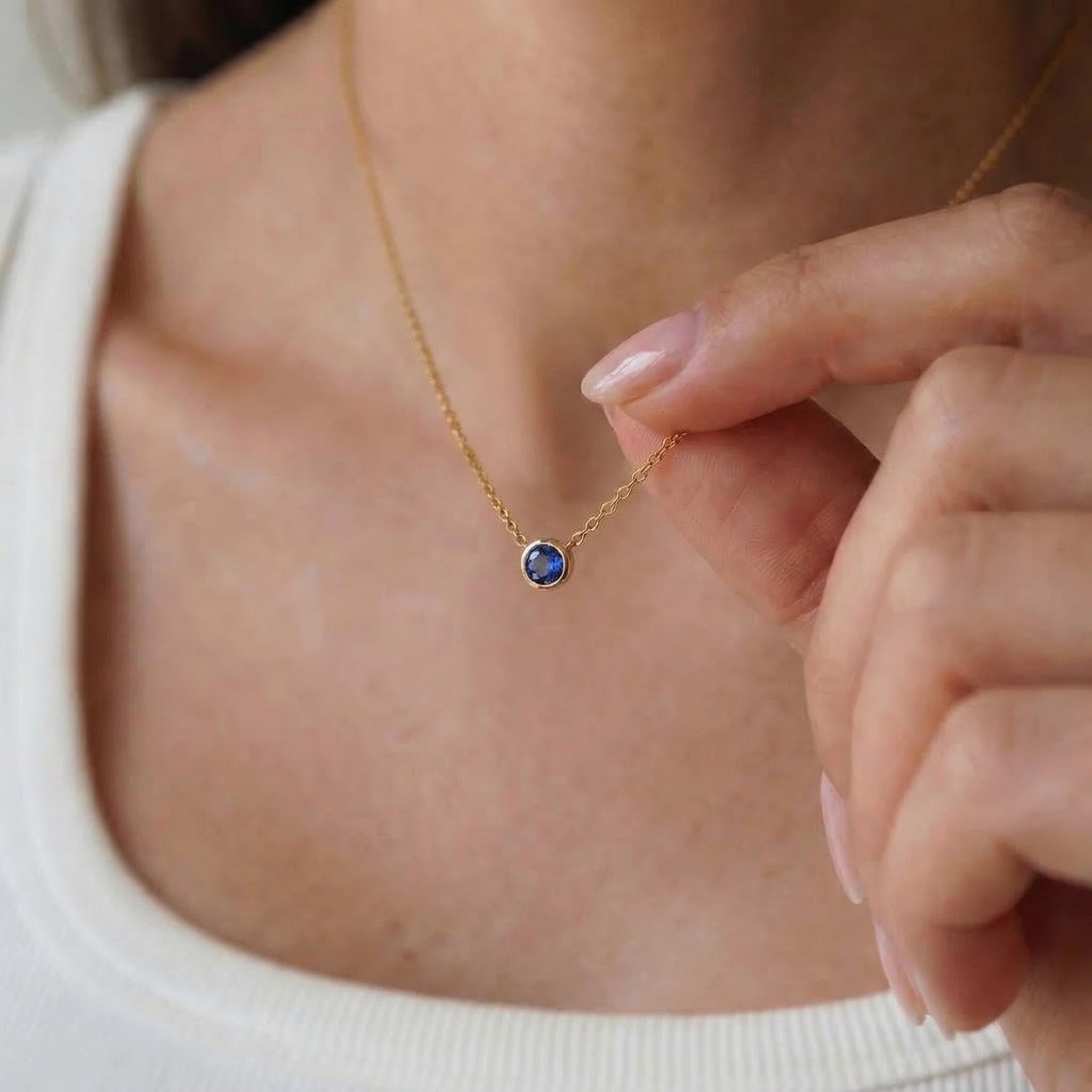 Dainty Gold Sapphire Bezel Necklace | September Birthstone Pendant | Minimalist Everyday Fine Jewelry Gift for Her