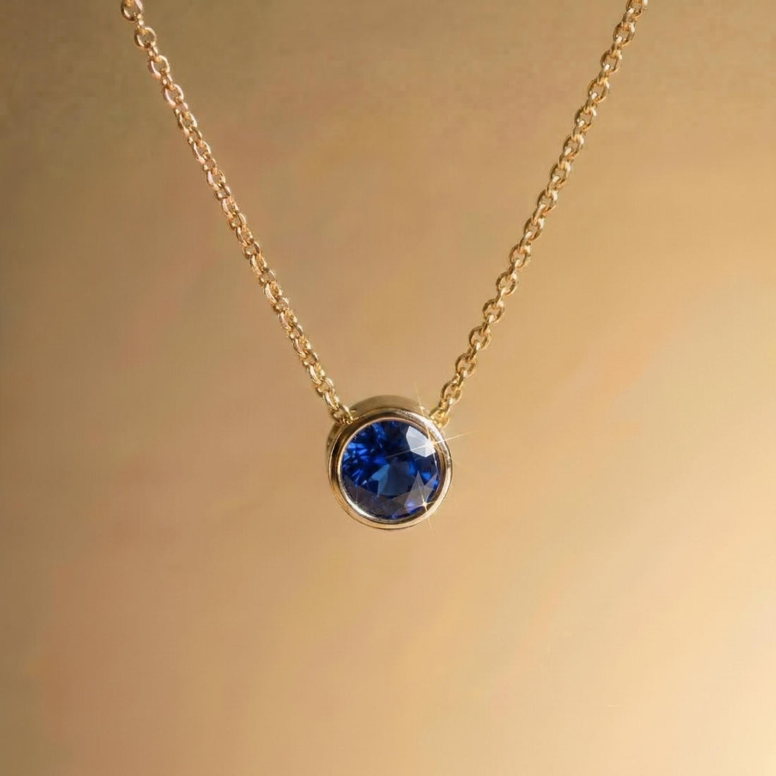 Dainty Gold Sapphire Bezel Necklace | September Birthstone Pendant | Minimalist Everyday Fine Jewelry Gift for Her
