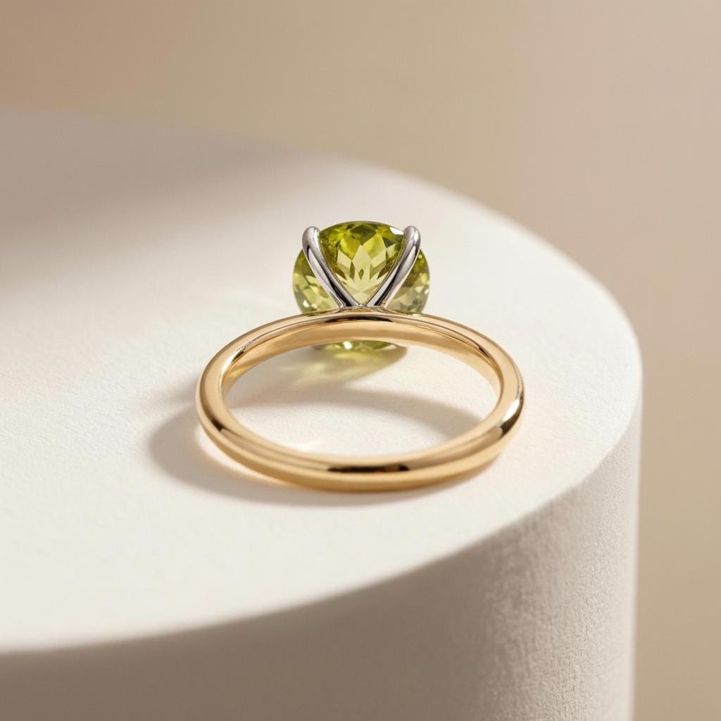 2.0 CT East West Oval Cut Peridot Birthstone Ring For Mom, Yellow Gold Vermeil Two Tone Ring, Dainty Travel Engagement Ring