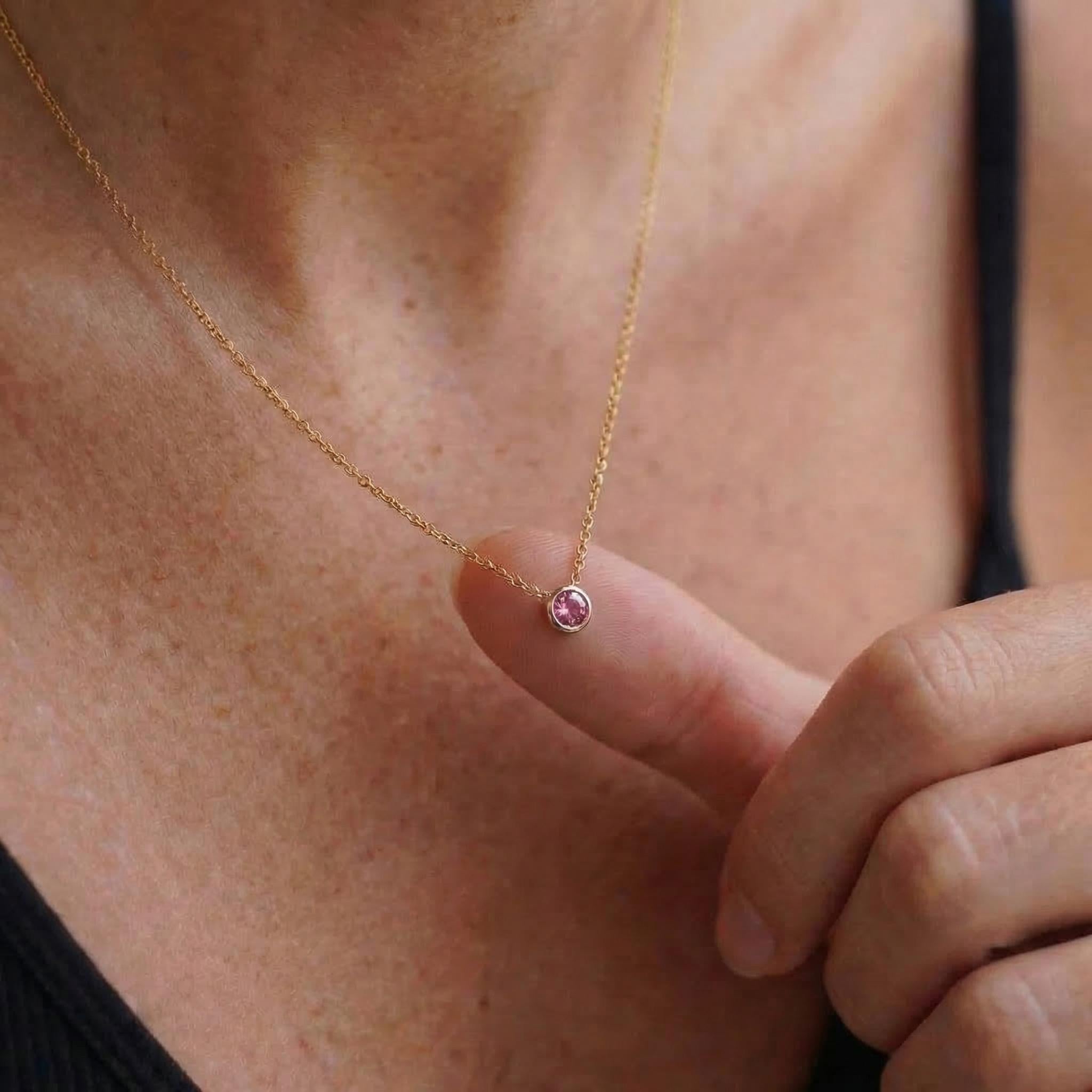 Dainty Gold Pink Gemstone Necklace | Delicate Bezel Set Tourmaline Pendant | October Birthstone Fine Jewelry Gift for Her