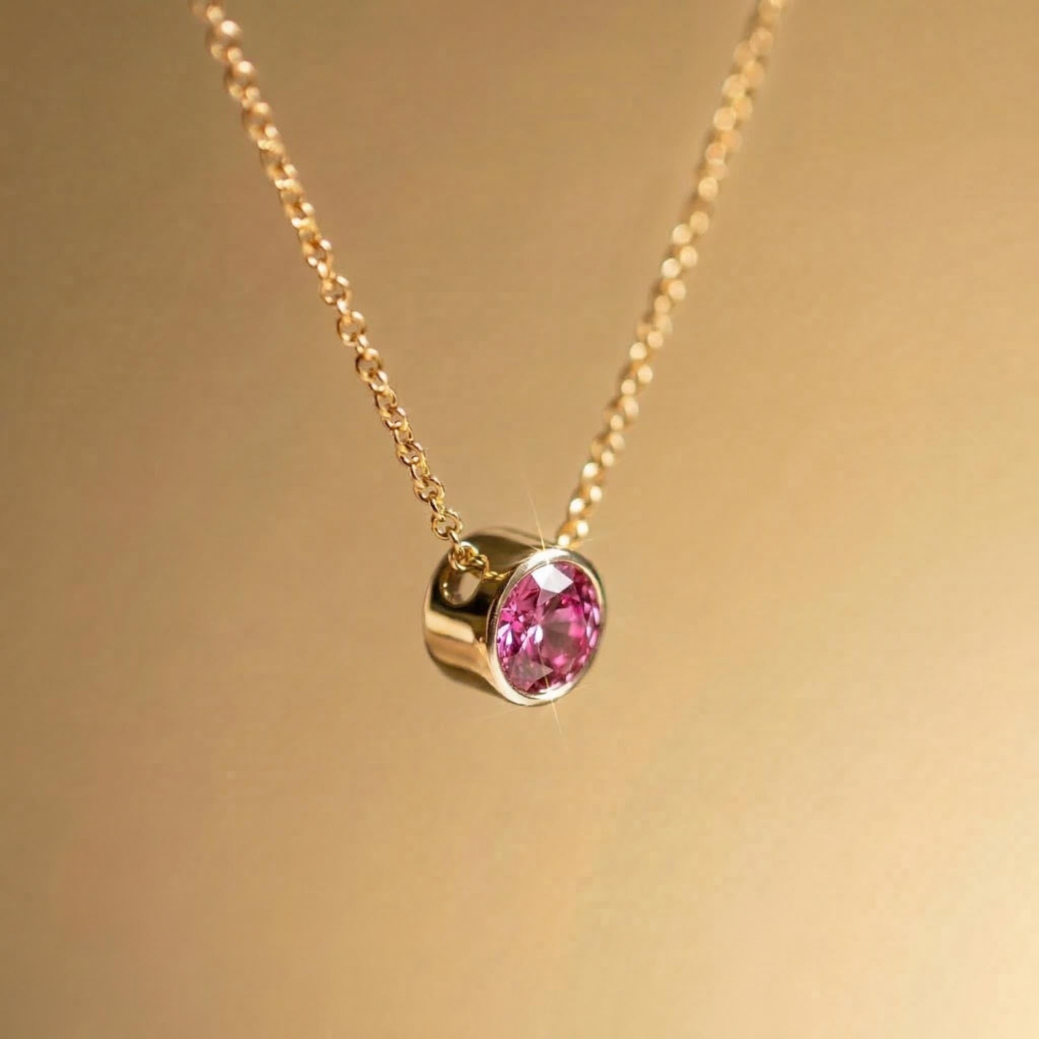 Dainty Gold Pink Gemstone Necklace | Delicate Bezel Set Tourmaline Pendant | October Birthstone Fine Jewelry Gift for Her
