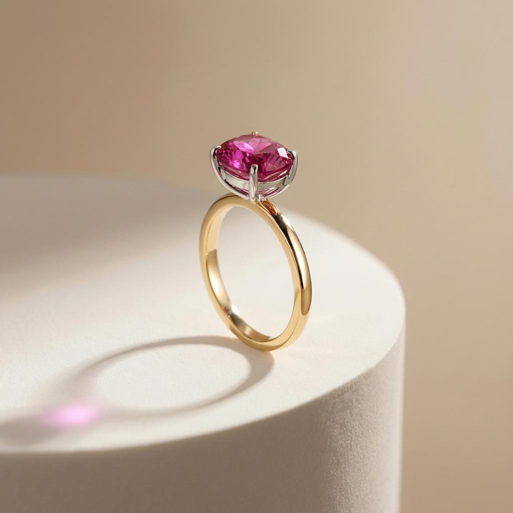 2.0 CT East West Oval Cut Pink Tourmaline Birthstone Ring, Yellow Gold Vermeil Two Tone Ring,October Engagement Ring