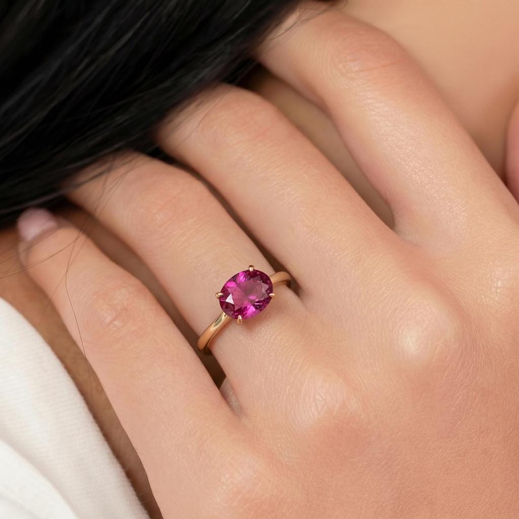 2.0 CT East West Oval Cut Pink Tourmaline Birthstone Ring, Yellow Gold Vermeil Two Tone Ring,October Engagement Ring