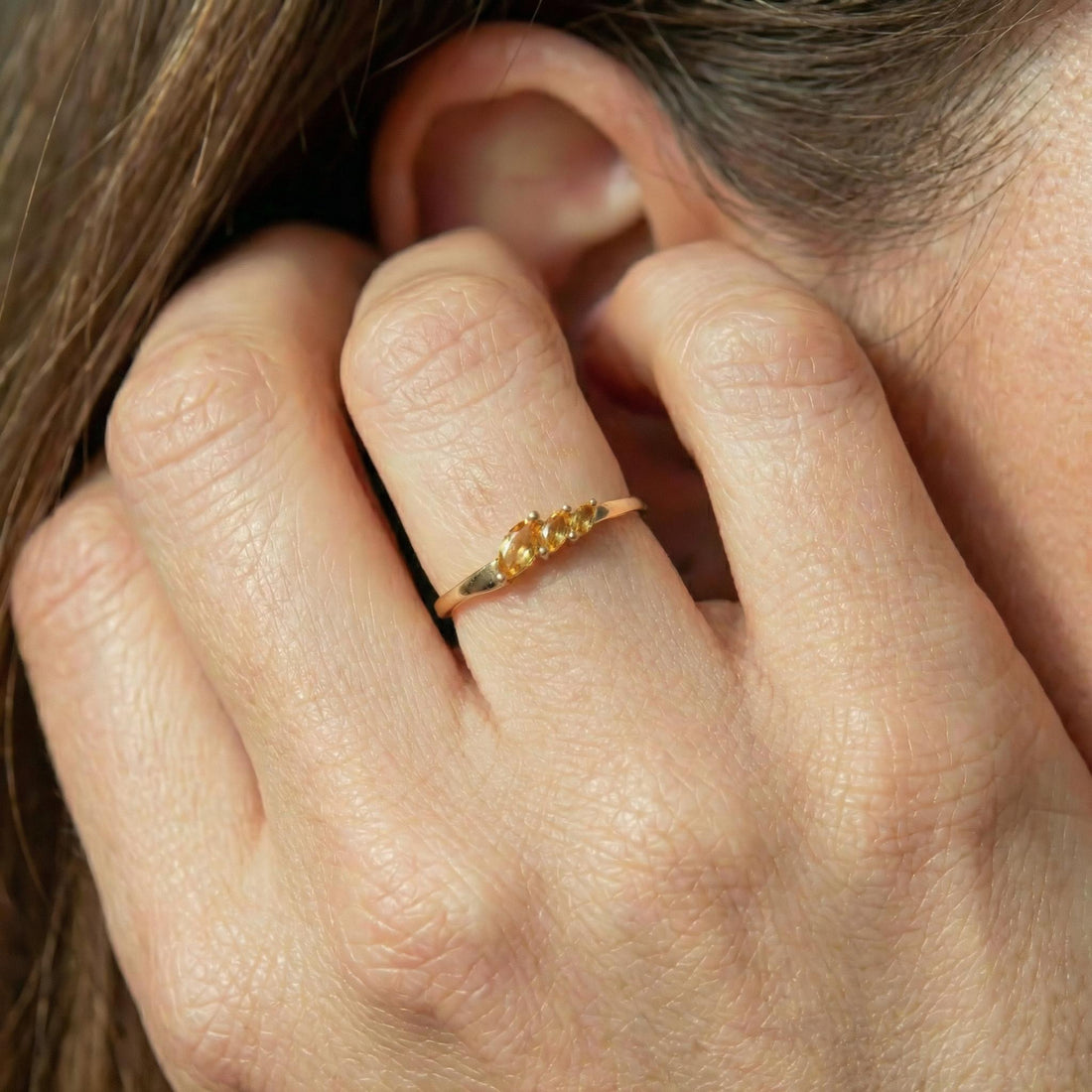 Citrine Curved Wedding Band, 18K Gold Plated Marquise Stacking Ring for Women, November Birthstone, Promise Ring Gift for Her