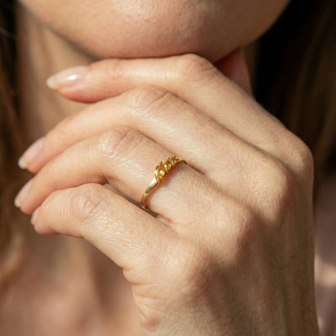 Citrine Curved Wedding Band, 18K Gold Plated Marquise Stacking Ring for Women, November Birthstone, Promise Ring Gift for Her