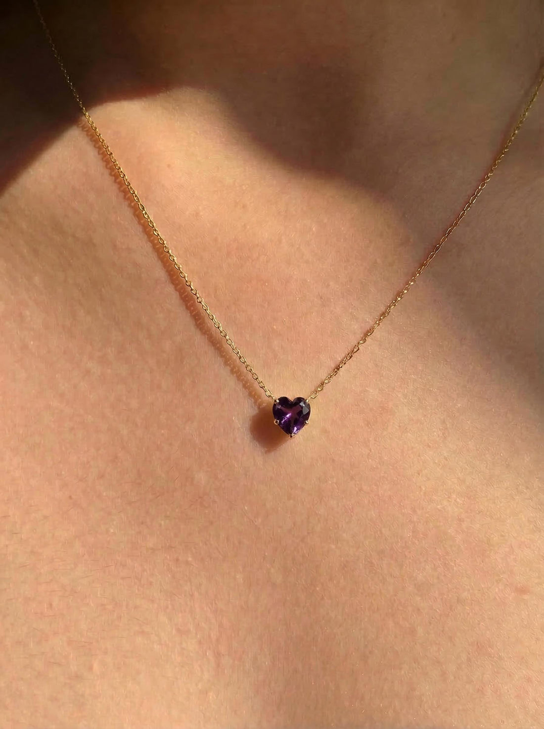 Dainty Gold Amethyst Heart Necklace, February Birthstone Pendant, Delicate Gold Love Jewelry Gift for Her, Anniversary Birthday