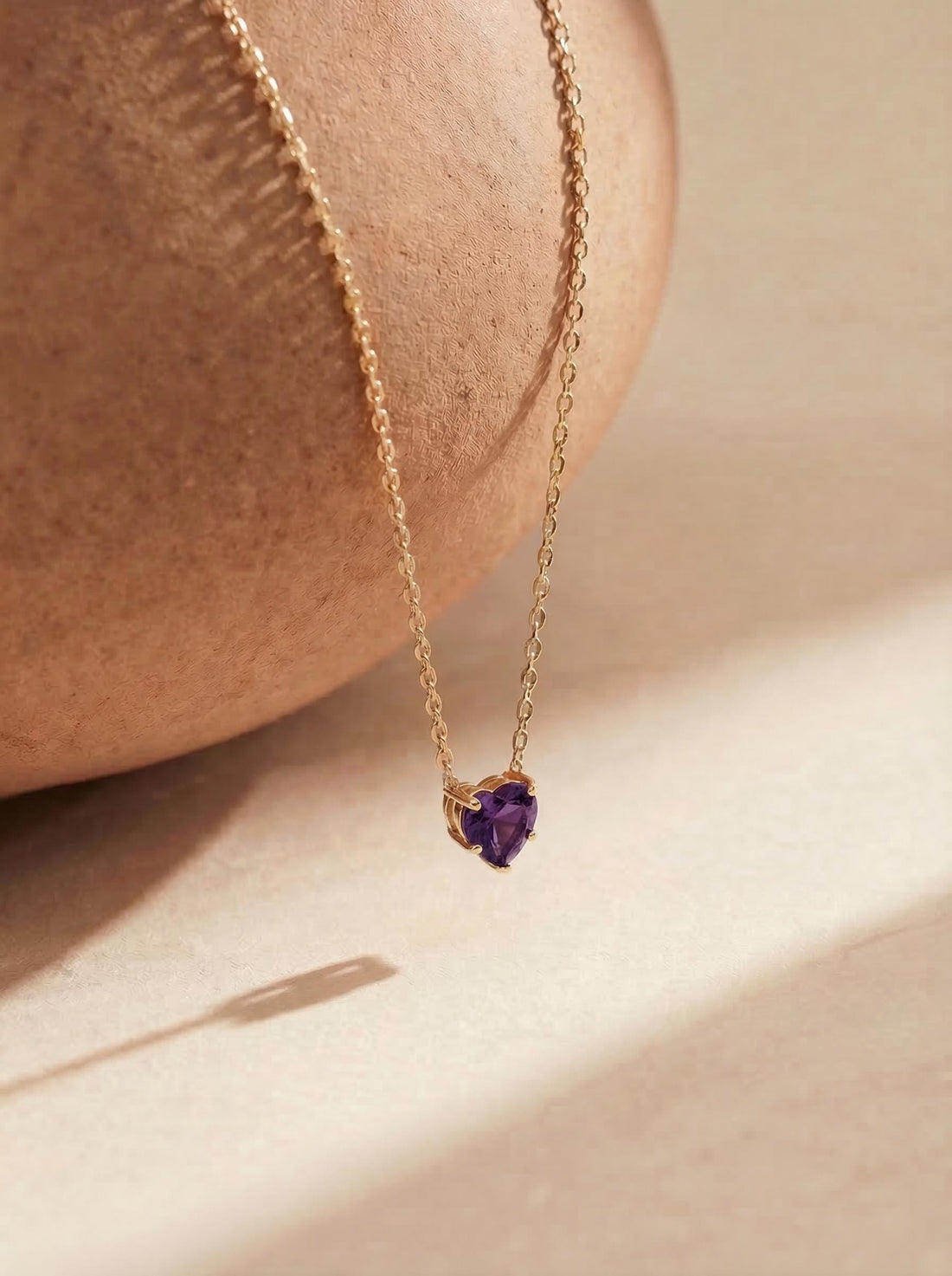 Dainty Gold Amethyst Heart Necklace, February Birthstone Pendant, Delicate Gold Love Jewelry Gift for Her, Anniversary Birthday