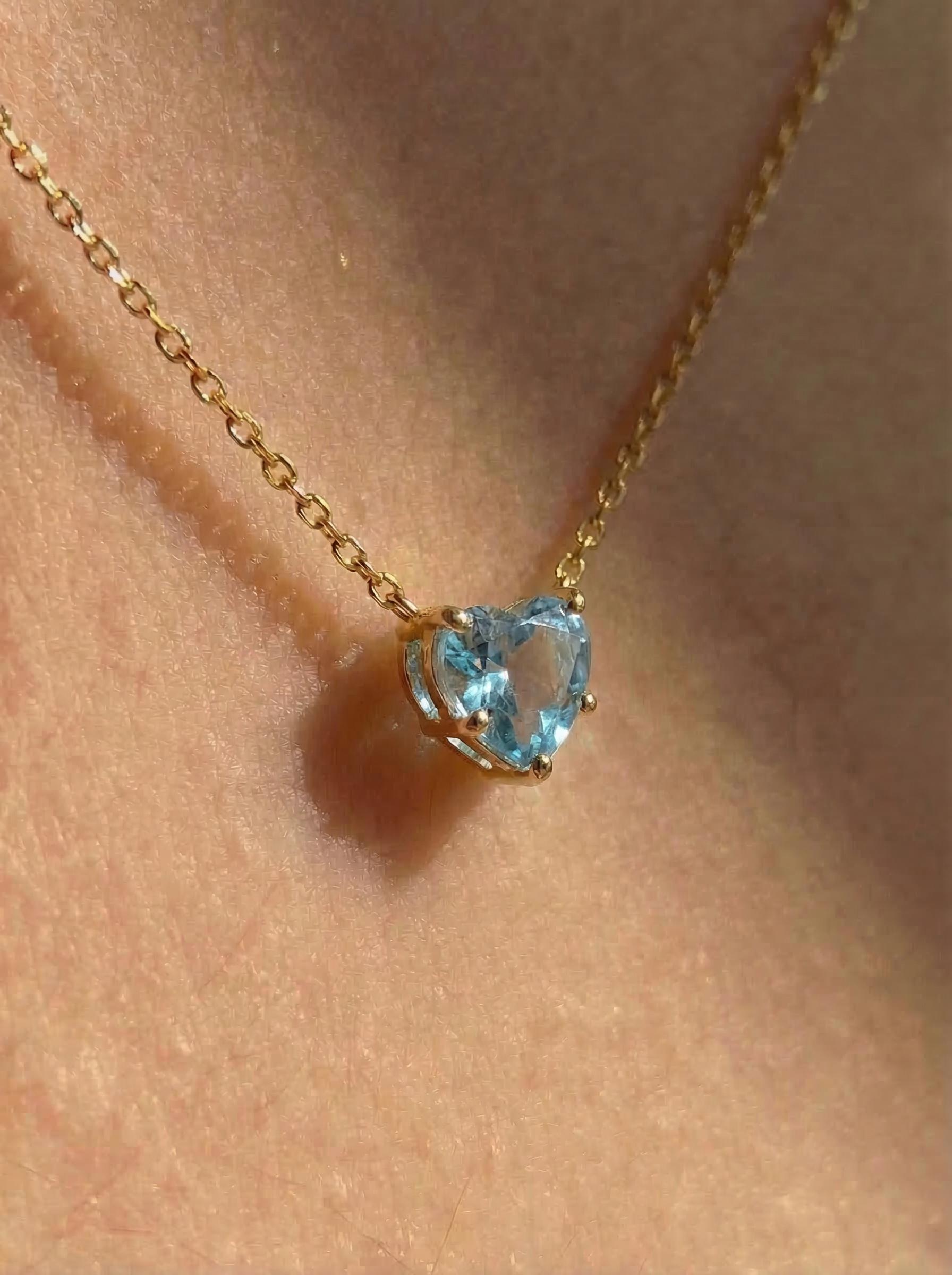 Aquamarine Heart Pendant for Her – March Birthstone Gift – 18K Gold Minimalist Jewelry