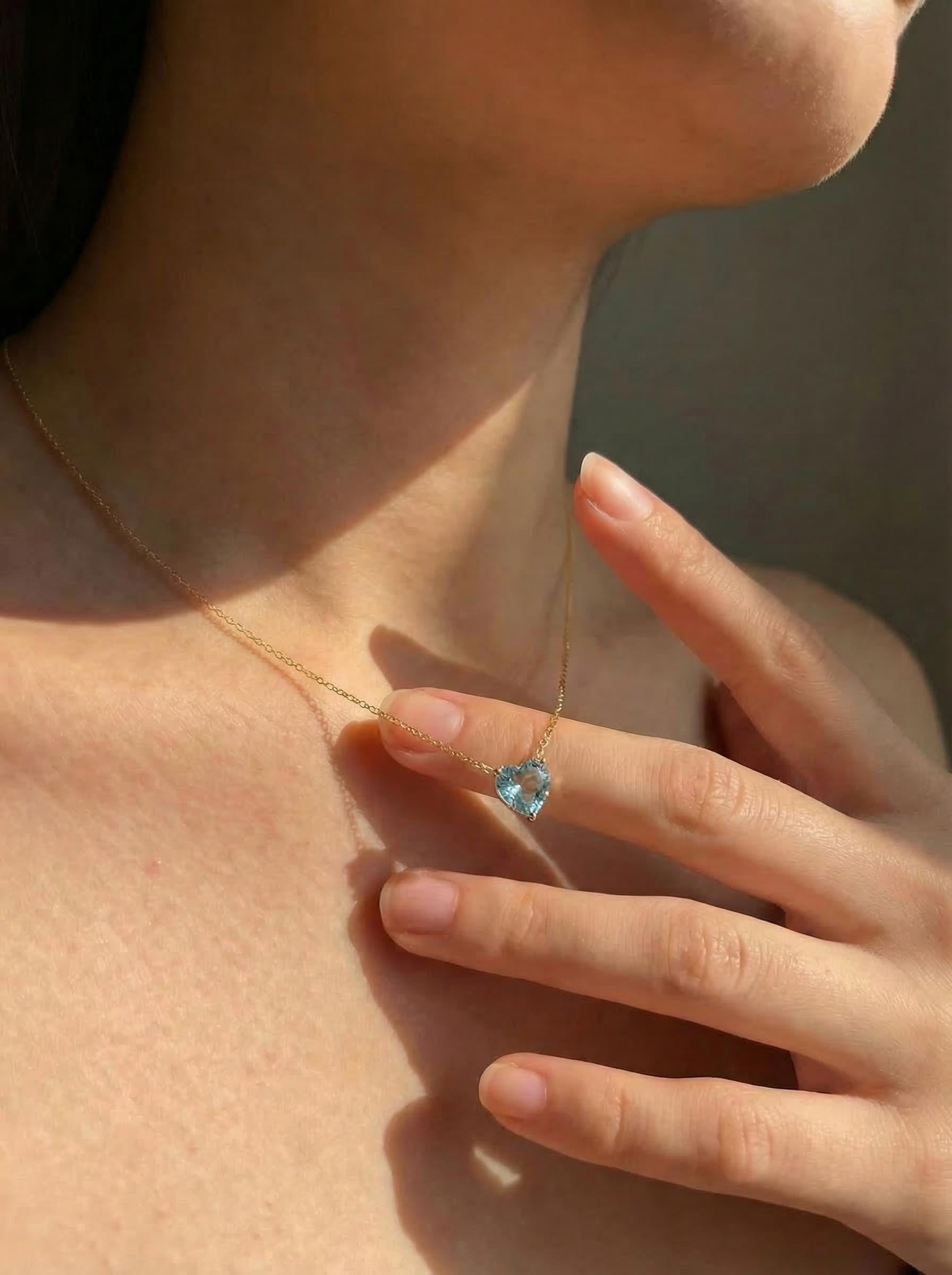 Aquamarine Heart Pendant for Her – March Birthstone Gift – 18K Gold Minimalist Jewelry