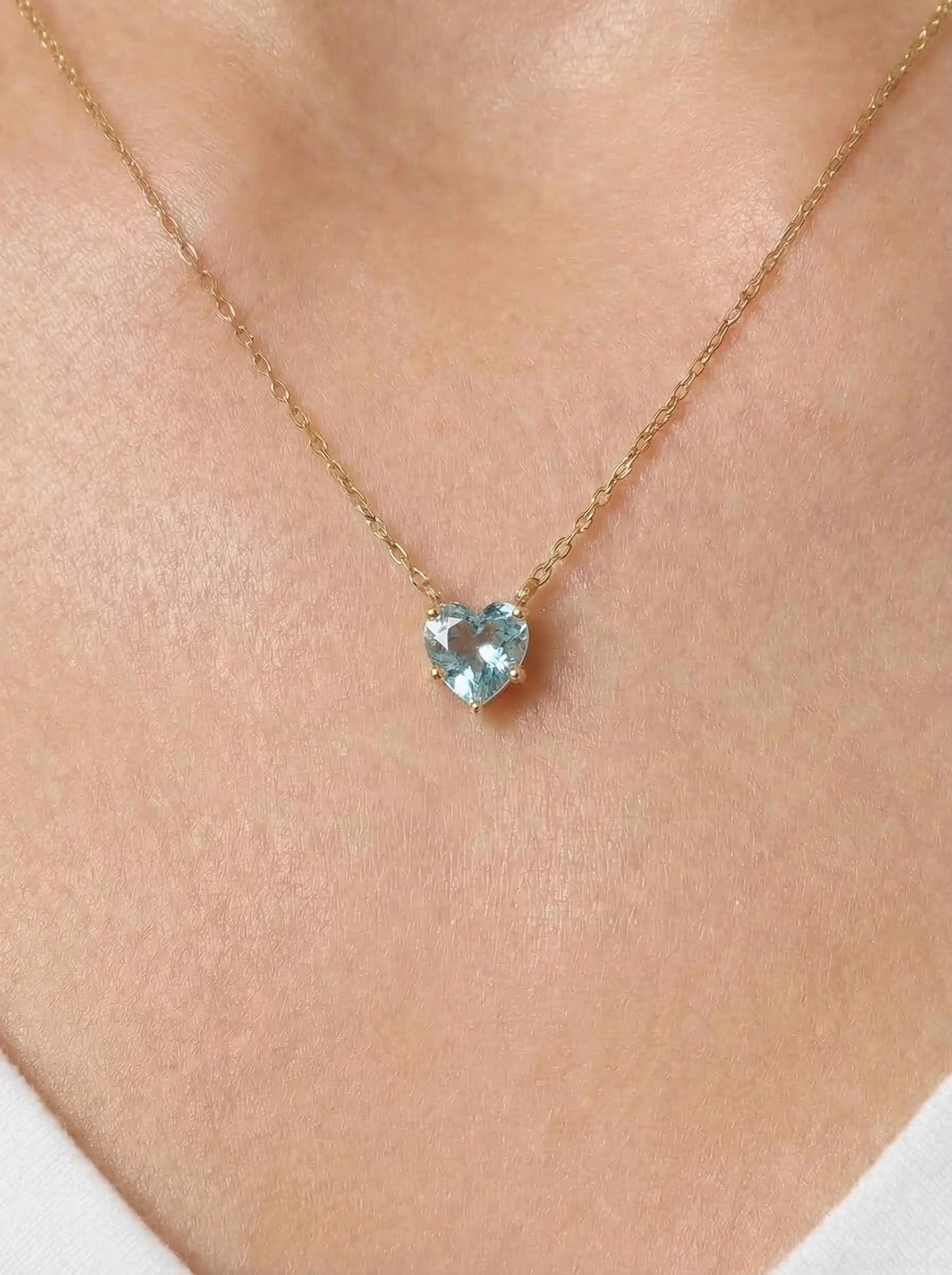 Aquamarine Heart Pendant for Her – March Birthstone Gift – 18K Gold Minimalist Jewelry