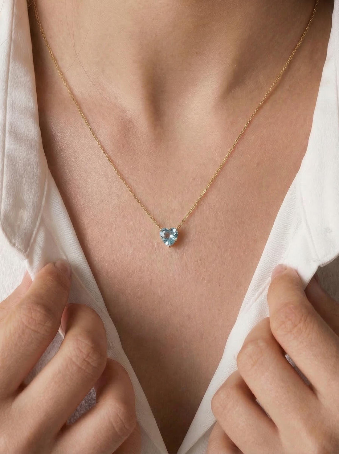 Aquamarine Heart Pendant for Her – March Birthstone Gift – 18K Gold Minimalist Jewelry