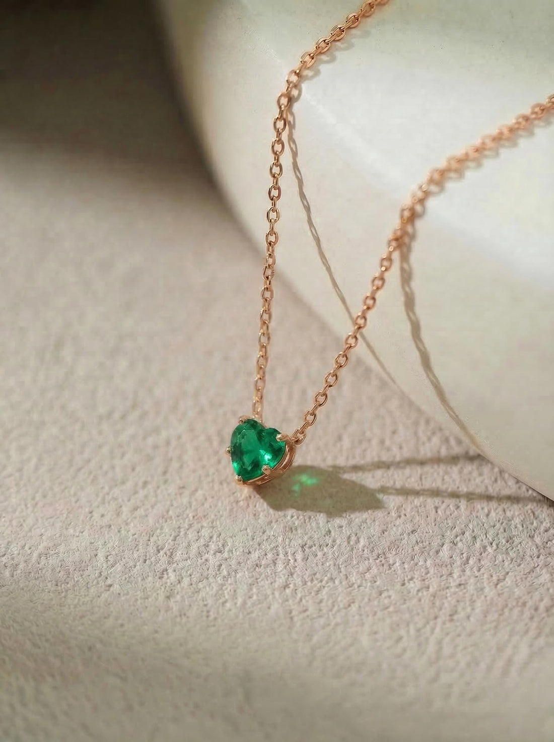 Dainty Emerald Green Heart Necklace, Gold Plated Love Pendant, Minimalist Jewelry Gift for Her, May Birthstone, Anniversary