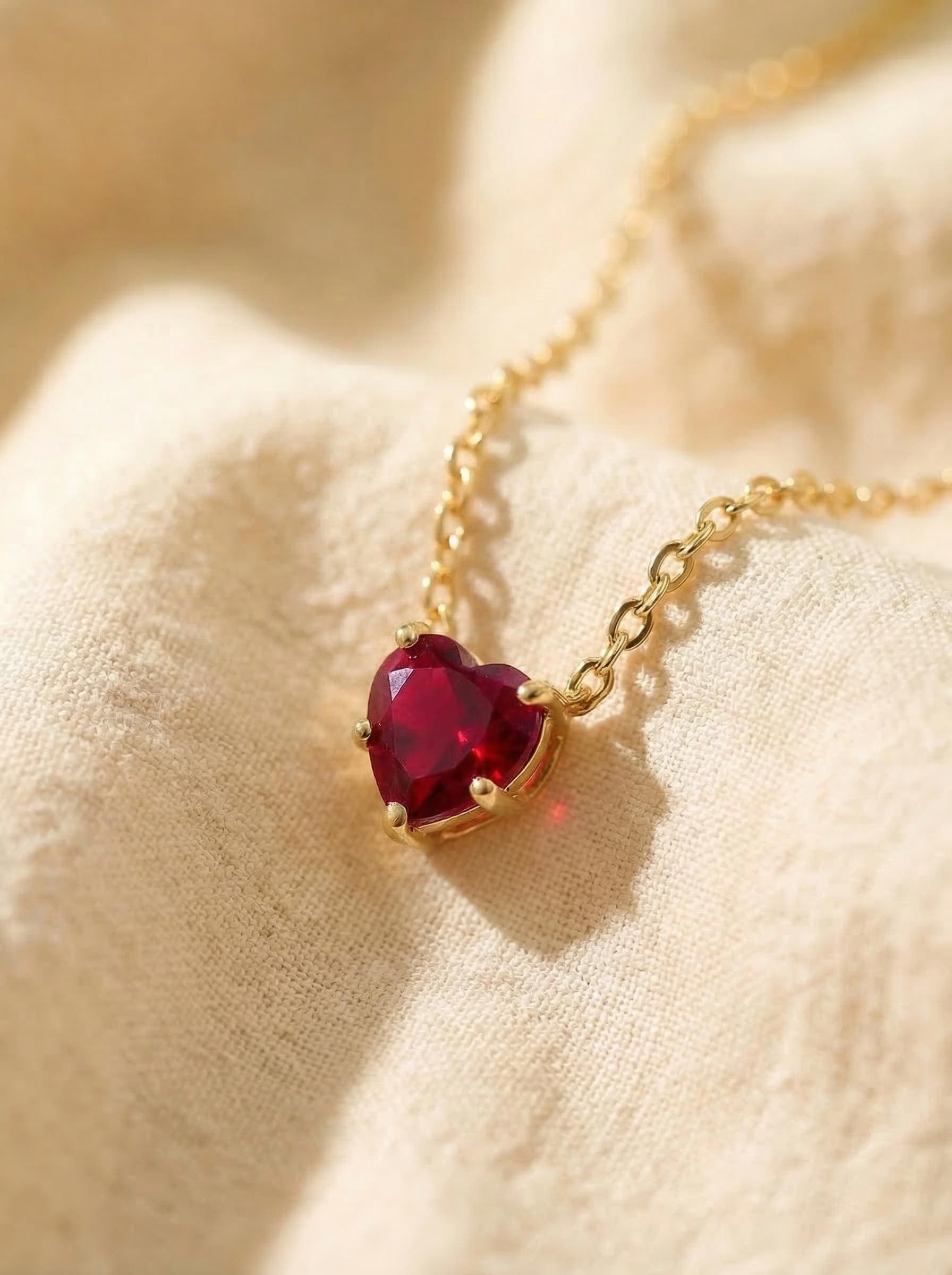 Dainty Gold Heart Garnet Necklace | Delicate Red Gemstone Pendant | January Birthstone Jewelry | Minimalist Love Gift for Her, Anniversary