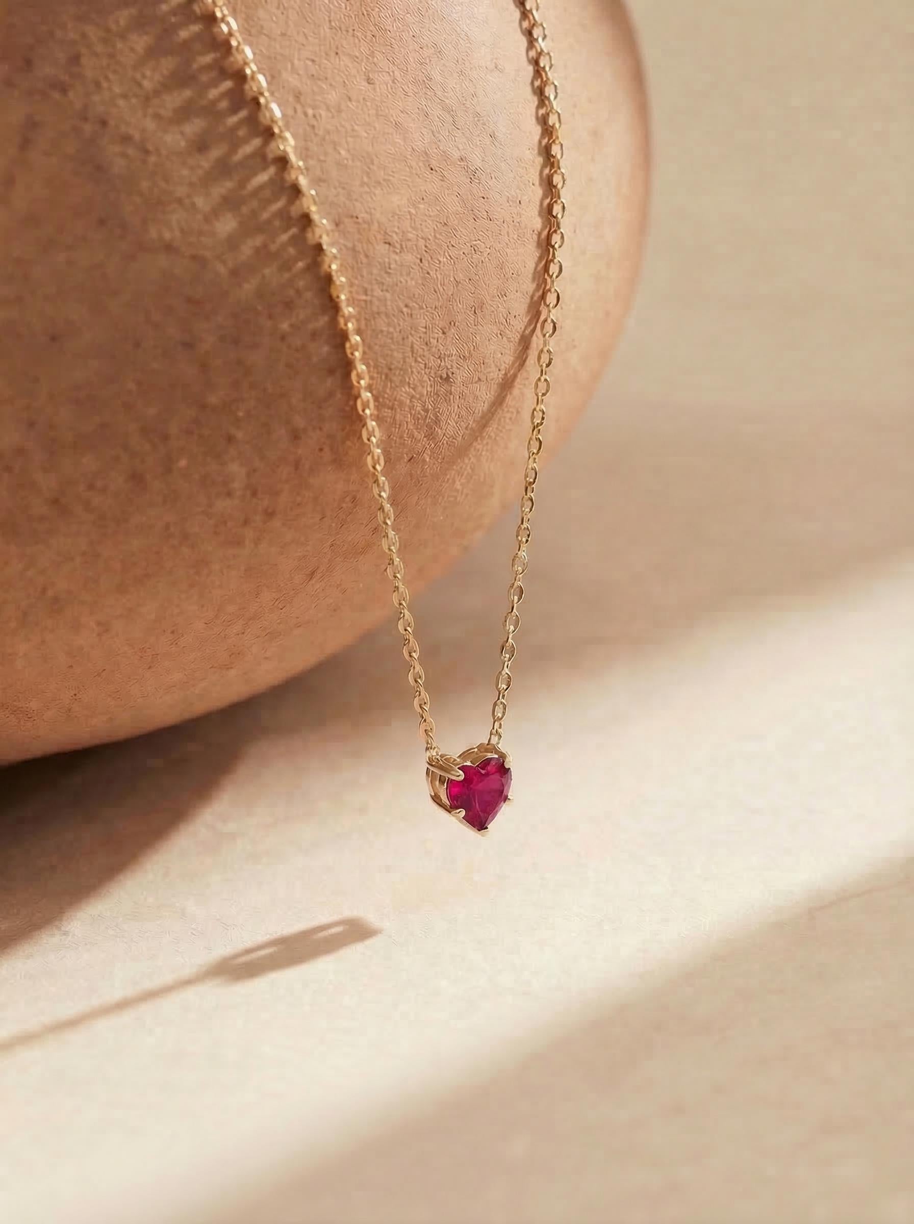 Dainty Gold Heart Garnet Necklace | Delicate Red Gemstone Pendant | January Birthstone Jewelry | Minimalist Love Gift for Her, Anniversary