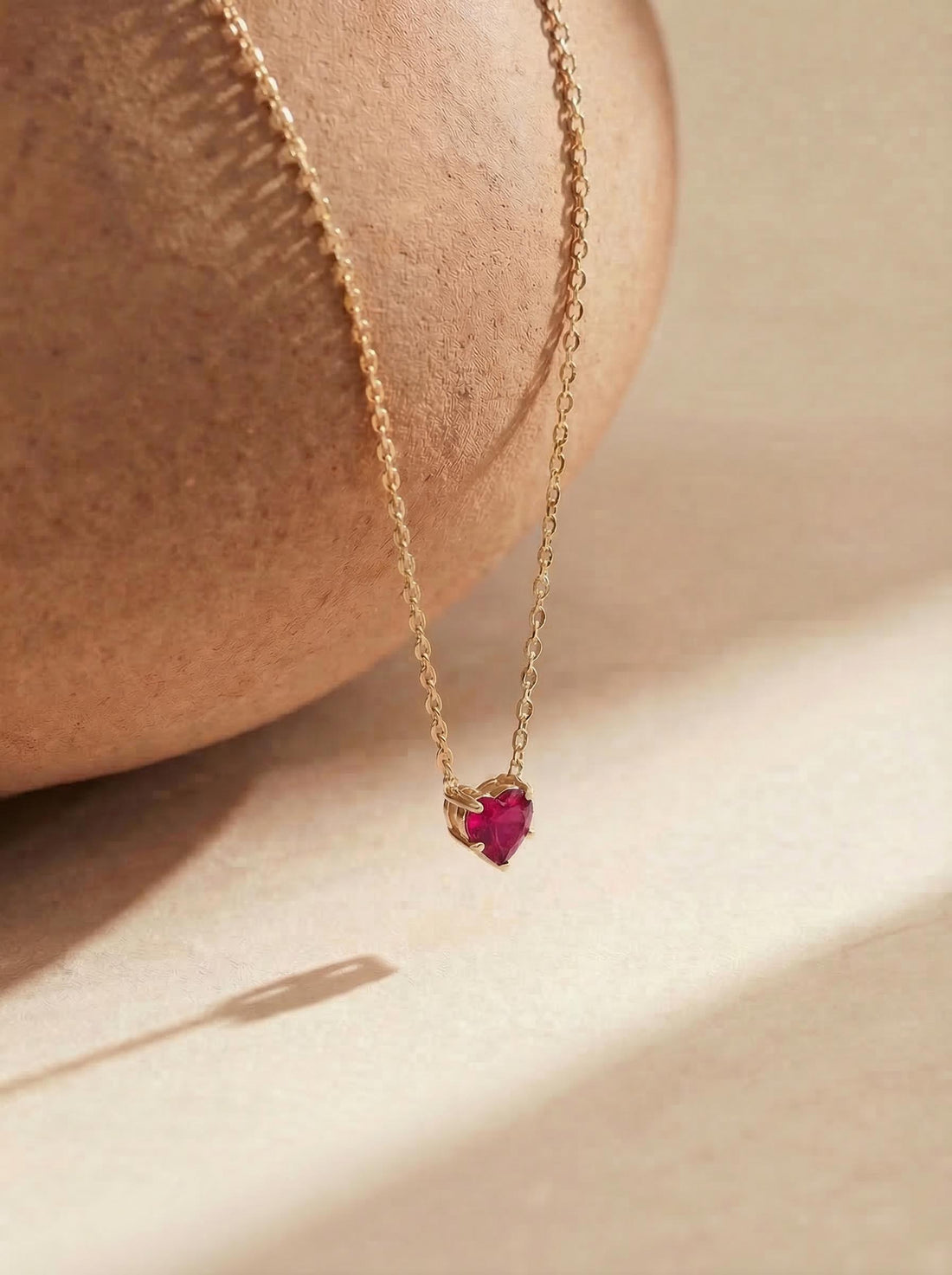 Dainty Gold Heart Garnet Necklace | Delicate Red Gemstone Pendant | January Birthstone Jewelry | Minimalist Love Gift for Her, Anniversary