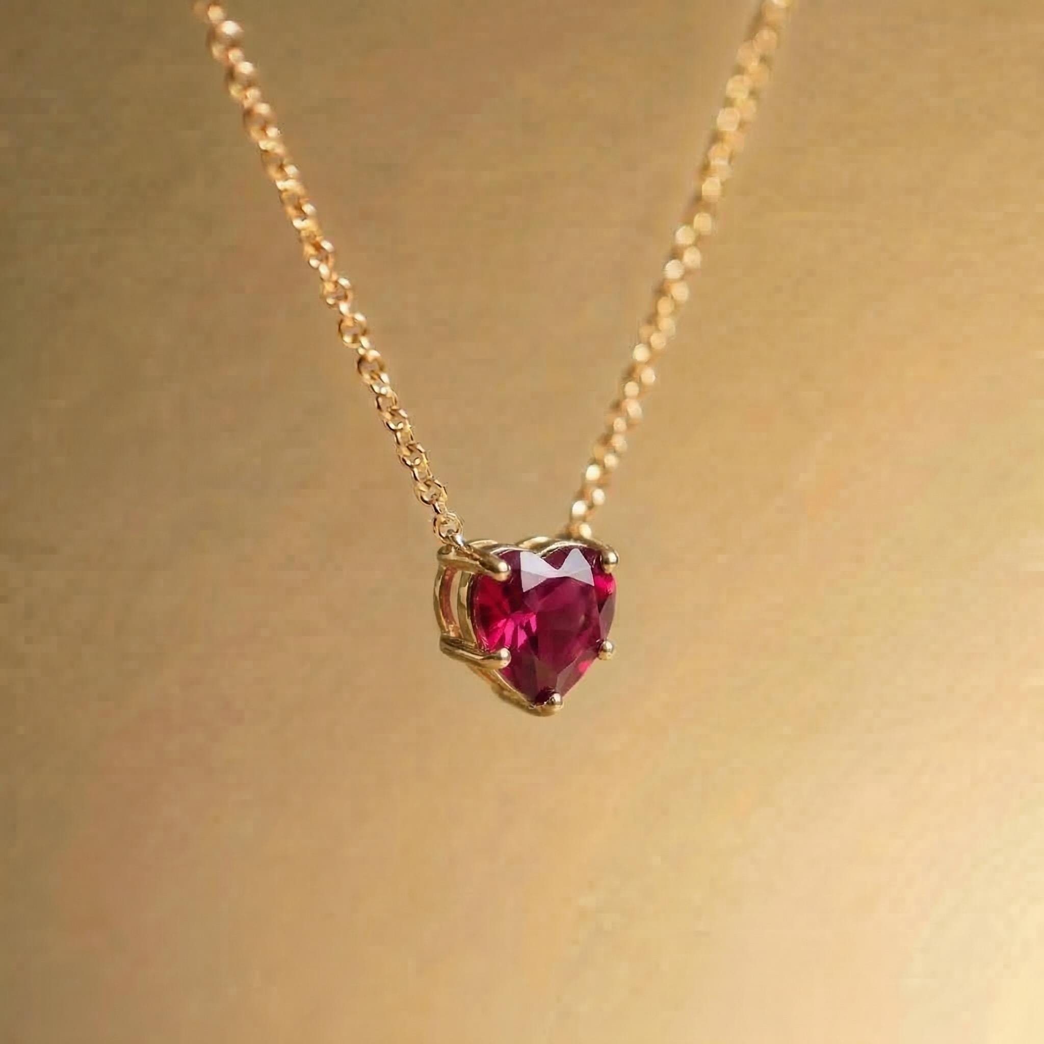 Dainty Gold Heart Garnet Necklace | Delicate Red Gemstone Pendant | January Birthstone Jewelry | Minimalist Love Gift for Her, Anniversary