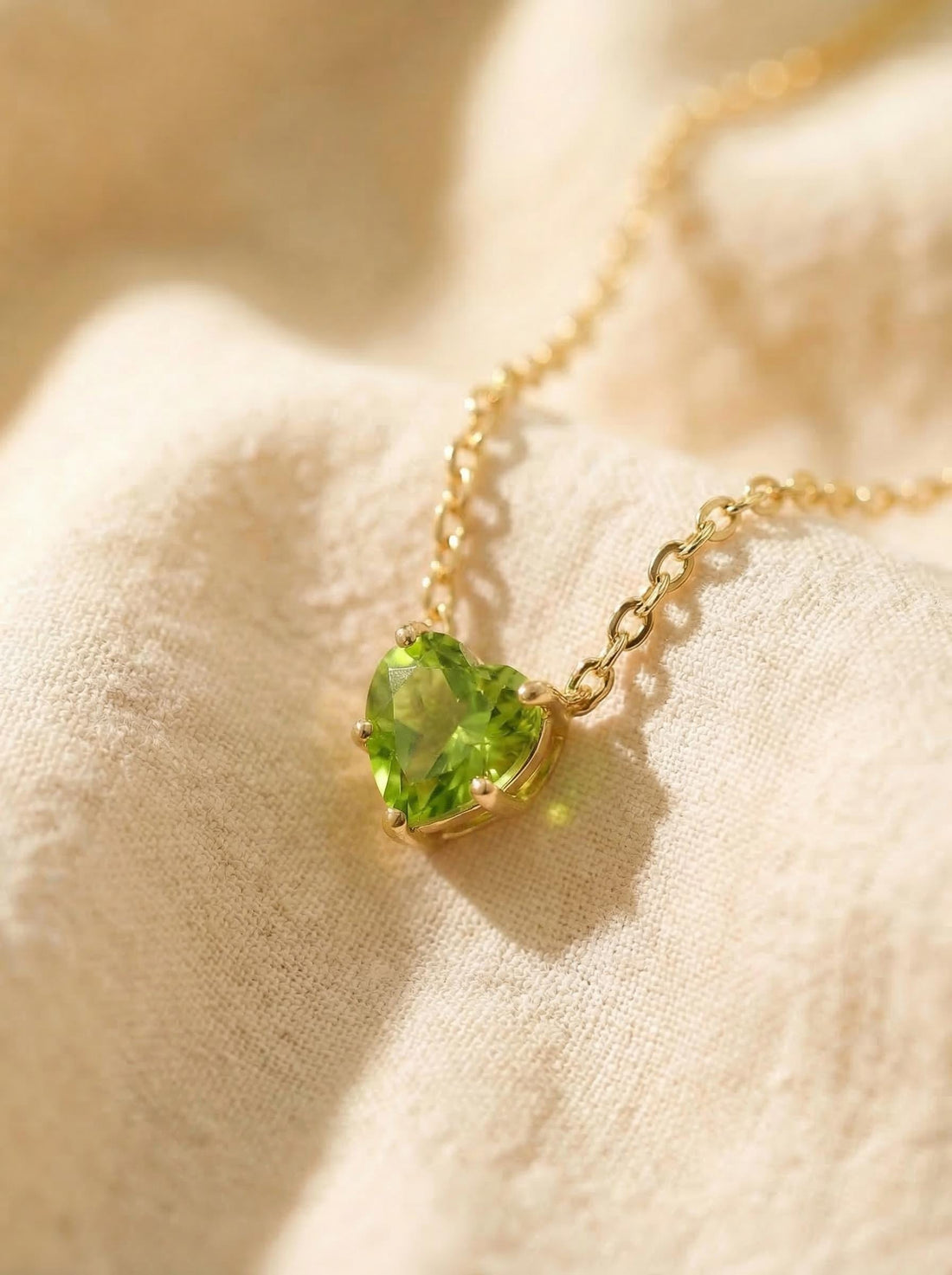 Dainty Gold Peridot Heart Necklace, August Birthstone Jewelry, Delicate Love Pendant, Minimalist Anniversary Gift for Her
