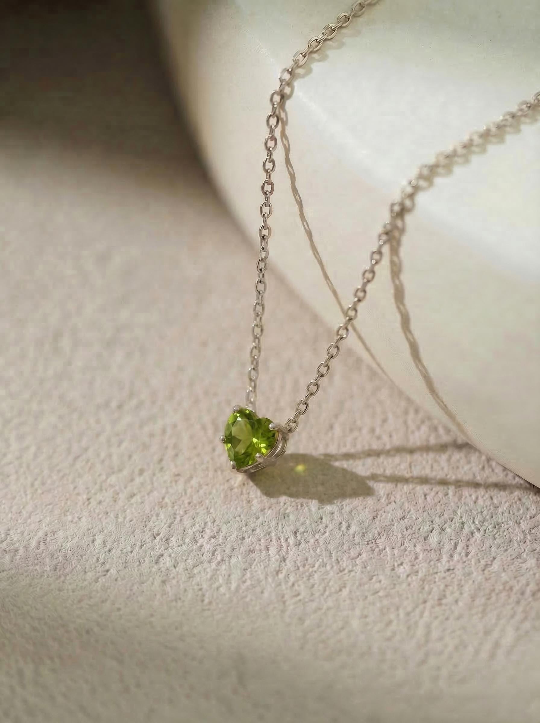 Dainty Gold Peridot Heart Necklace, August Birthstone Jewelry, Delicate Love Pendant, Minimalist Anniversary Gift for Her