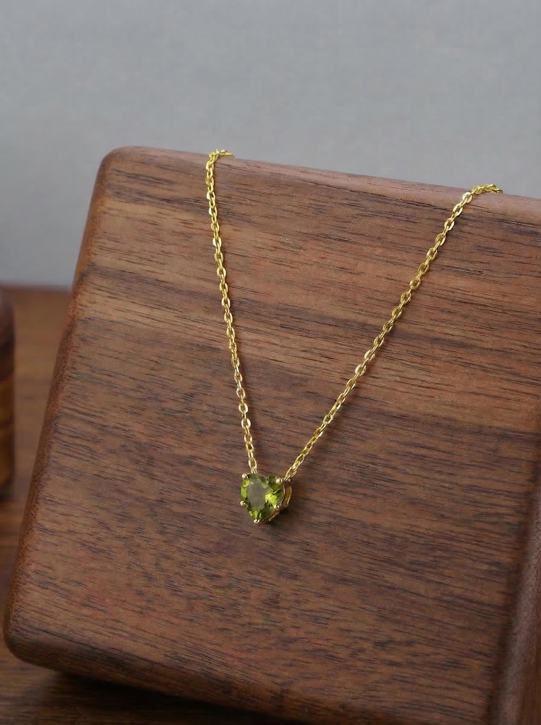 Dainty Gold Peridot Heart Necklace, August Birthstone Jewelry, Delicate Love Pendant, Minimalist Anniversary Gift for Her