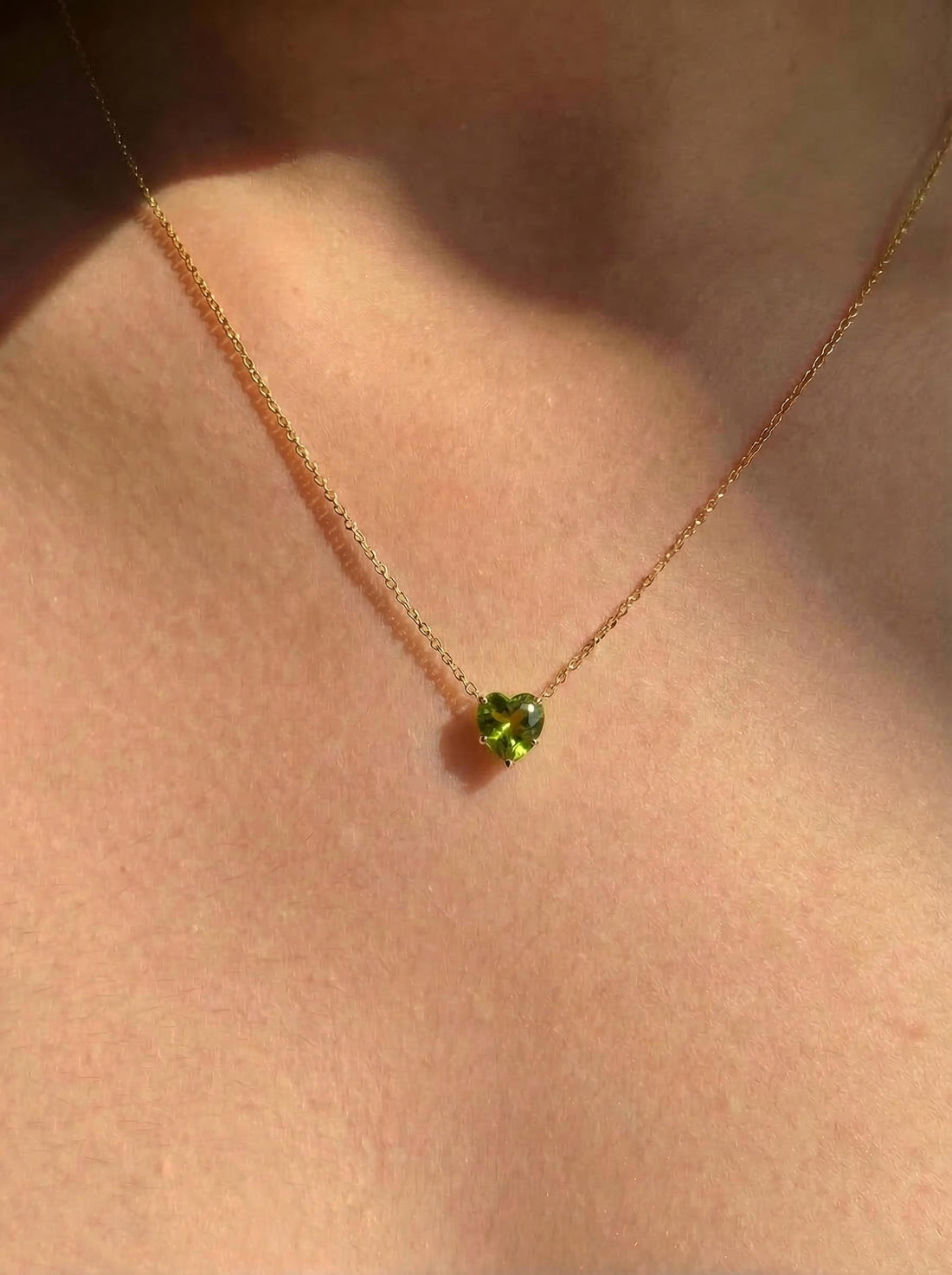 Dainty Gold Peridot Heart Necklace, August Birthstone Jewelry, Delicate Love Pendant, Minimalist Anniversary Gift for Her