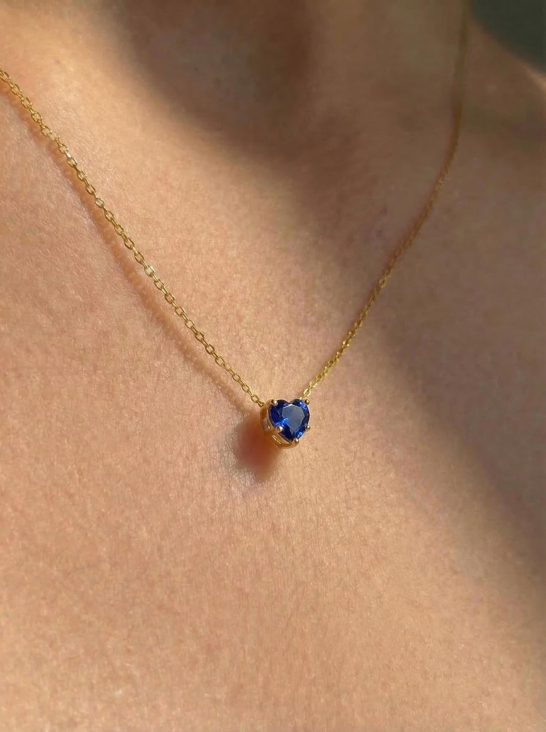 Dainty Gold Heart Sapphire Necklace | Delicate Blue Gemstone Pendant | September Birthstone Jewelry | Anniversary Gift for Her