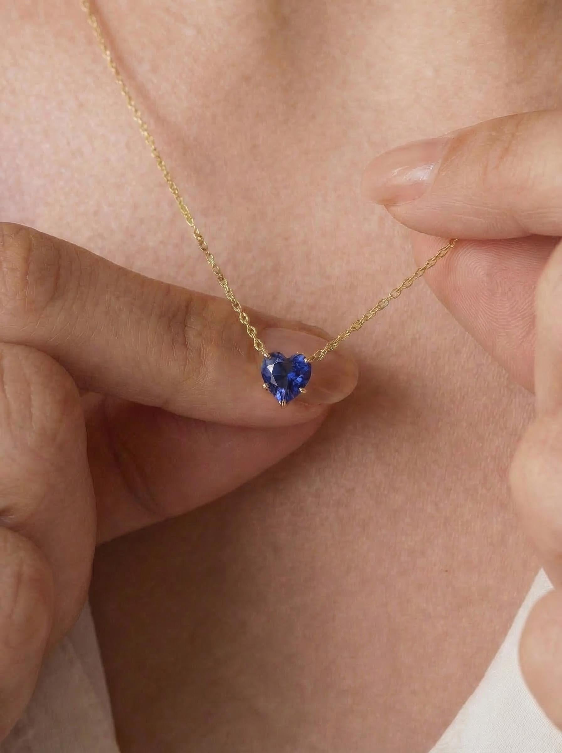 Dainty Gold Heart Sapphire Necklace | Delicate Blue Gemstone Pendant | September Birthstone Jewelry | Anniversary Gift for Her