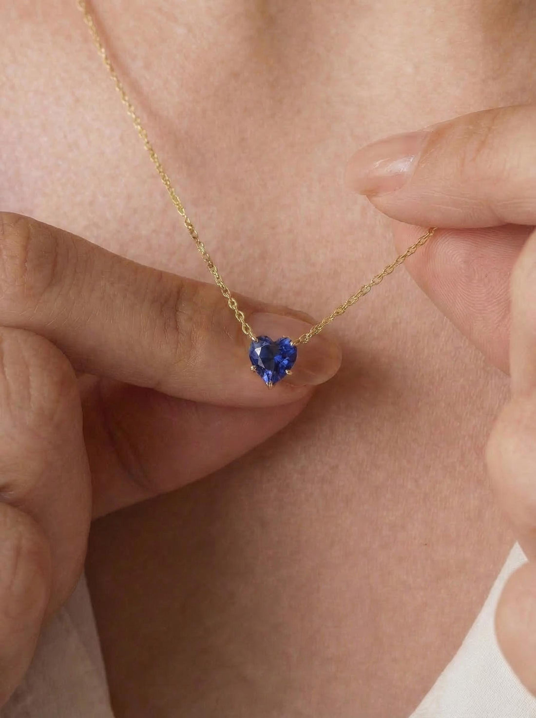Dainty Gold Heart Sapphire Necklace | Delicate Blue Gemstone Pendant | September Birthstone Jewelry | Anniversary Gift for Her