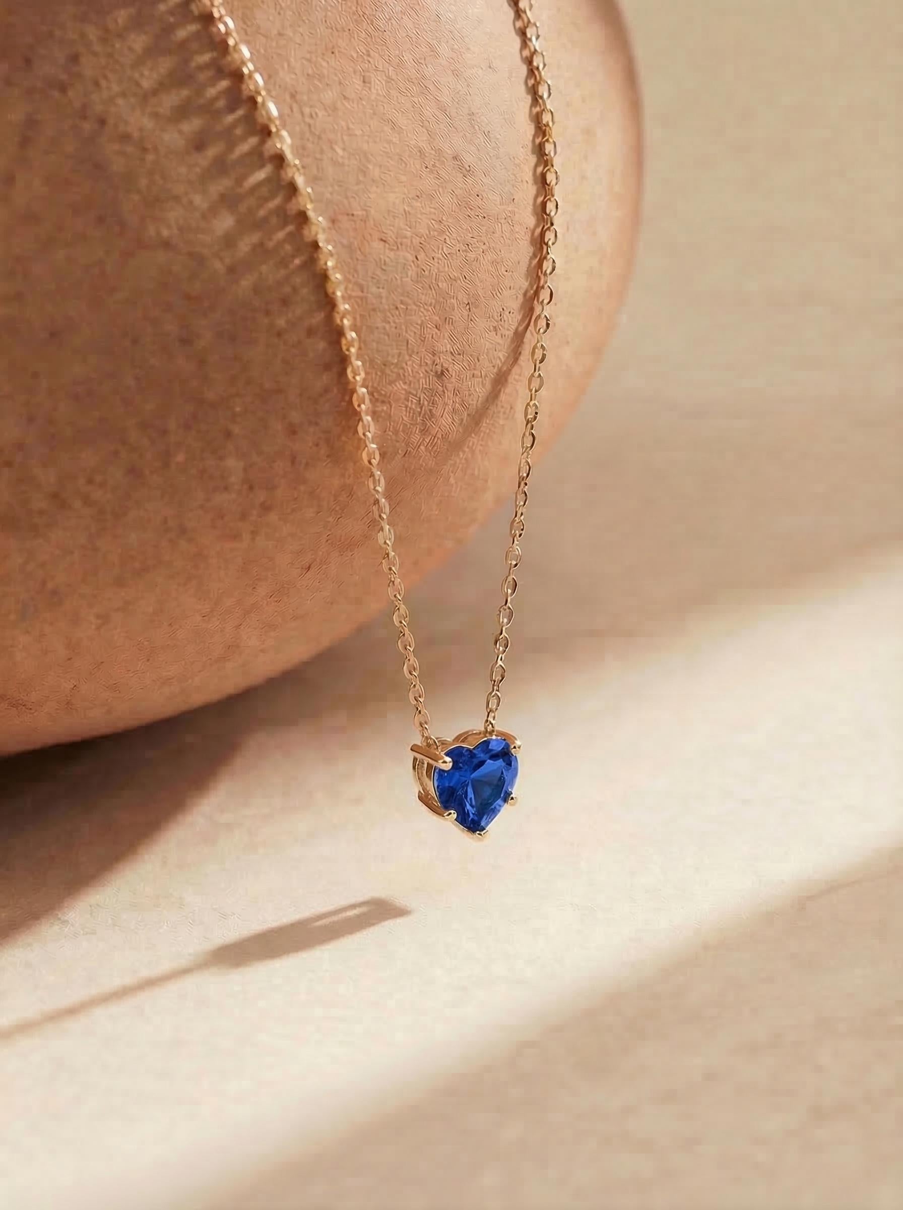 Dainty Gold Heart Sapphire Necklace | Delicate Blue Gemstone Pendant | September Birthstone Jewelry | Anniversary Gift for Her