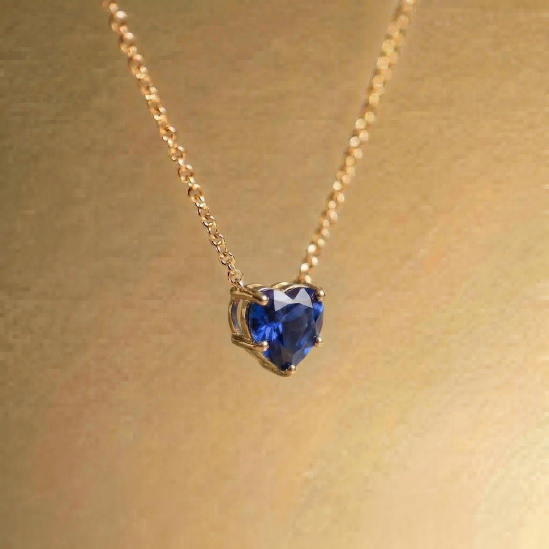 Dainty Gold Heart Sapphire Necklace | Delicate Blue Gemstone Pendant | September Birthstone Jewelry | Anniversary Gift for Her