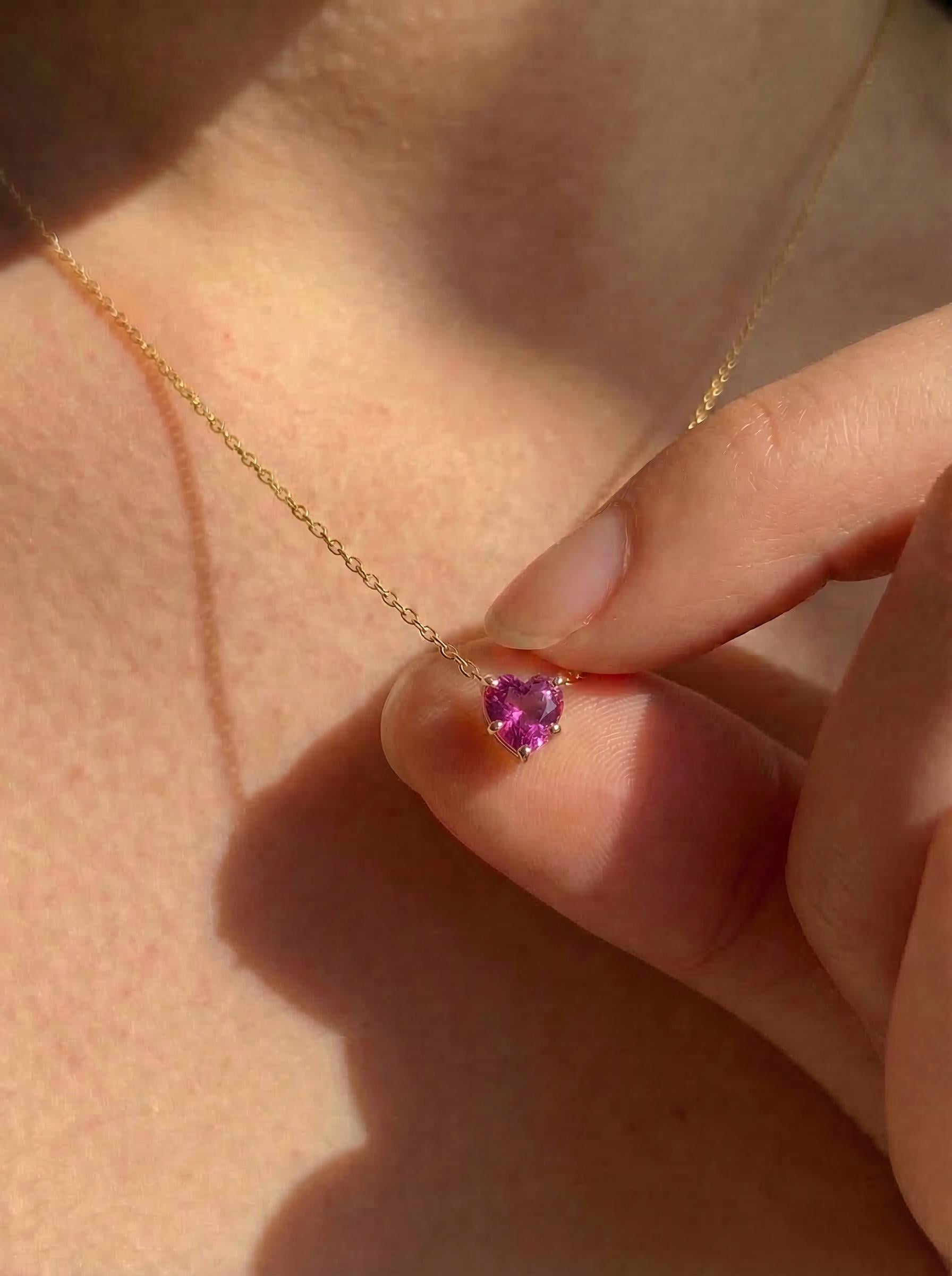 Dainty Pink Heart Necklace, Gold Chain Pendant, Romantic Gemstone Jewelry, Valentine's Day Gift for Her, Minimalist Love Charm