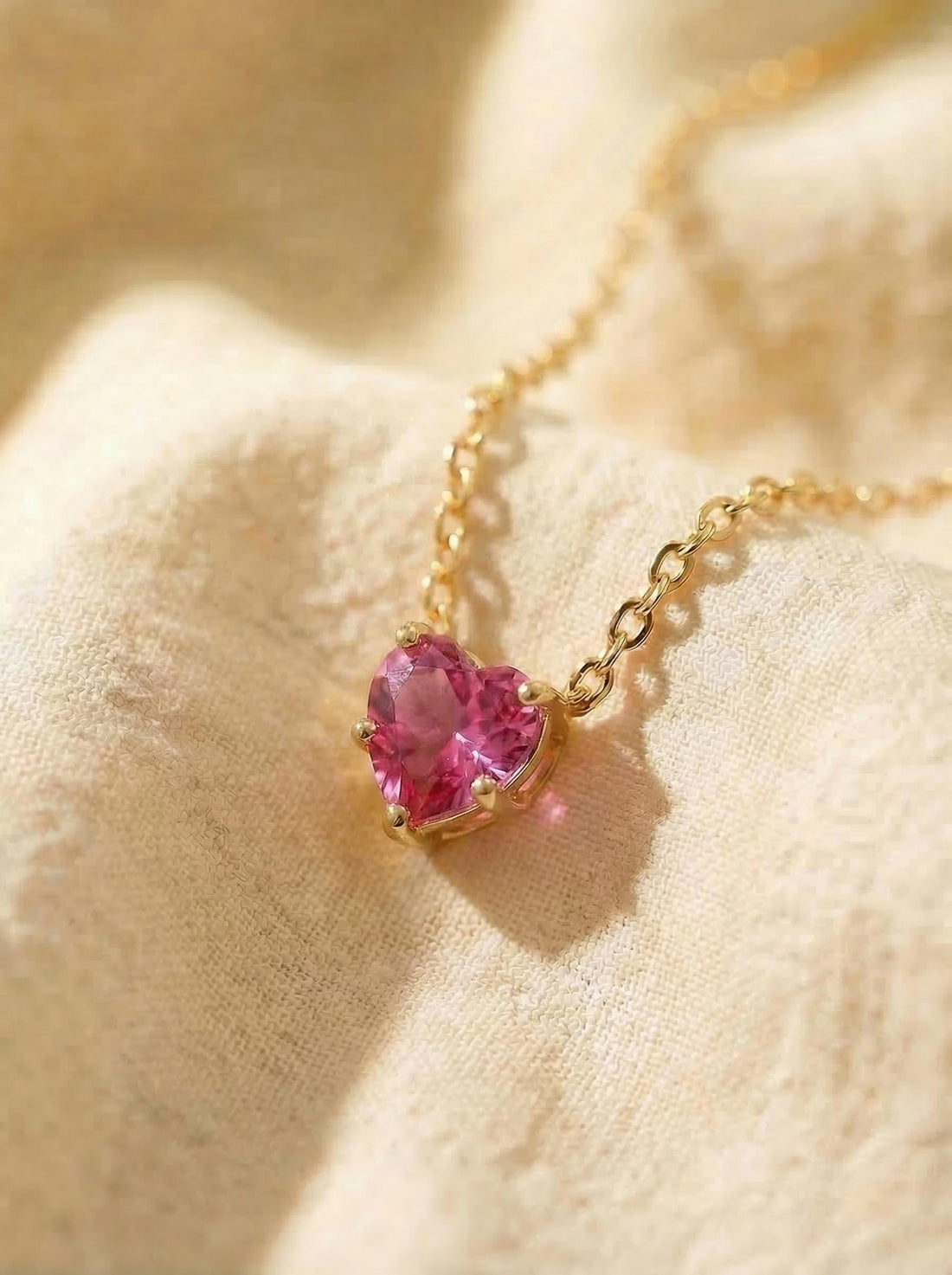 Dainty Pink Heart Necklace, Gold Chain Pendant, Romantic Gemstone Jewelry, Valentine's Day Gift for Her, Minimalist Love Charm