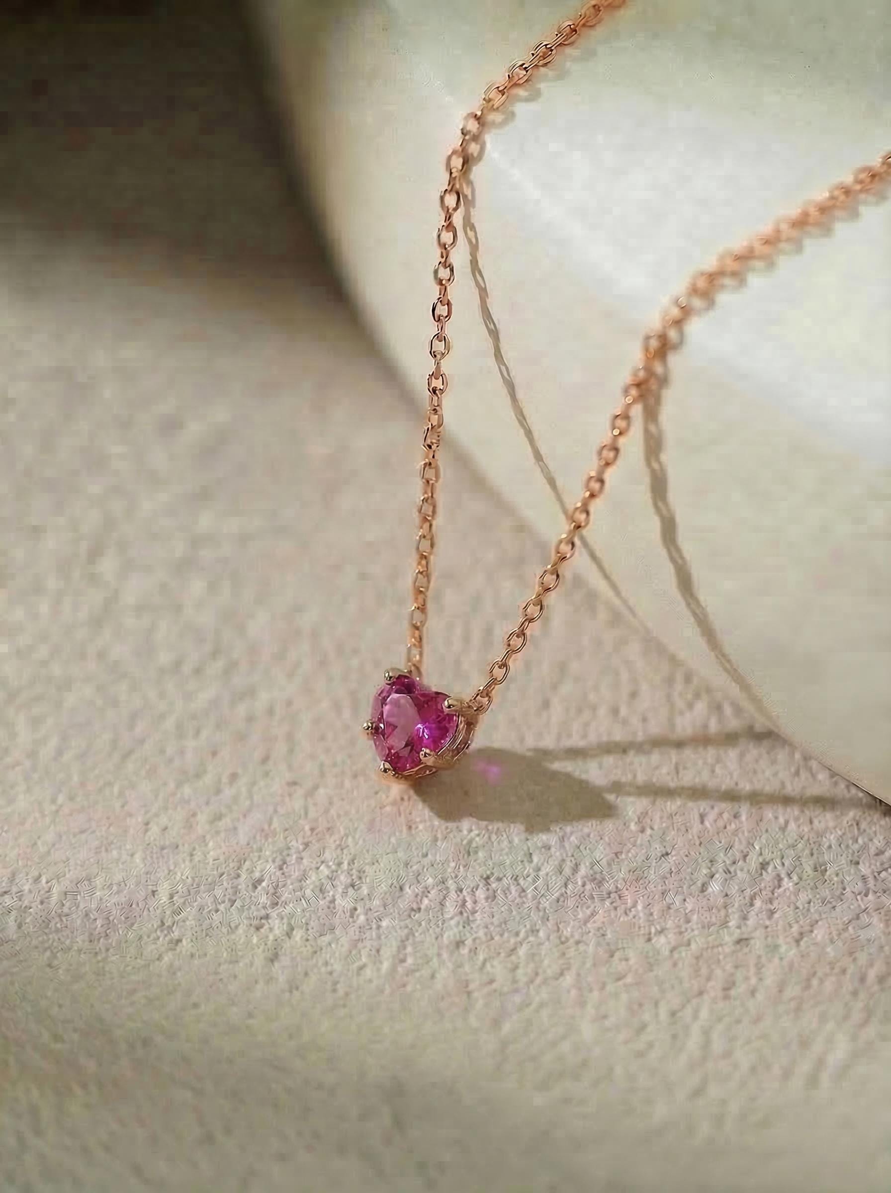 Dainty Pink Heart Necklace, Gold Chain Pendant, Romantic Gemstone Jewelry, Valentine's Day Gift for Her, Minimalist Love Charm