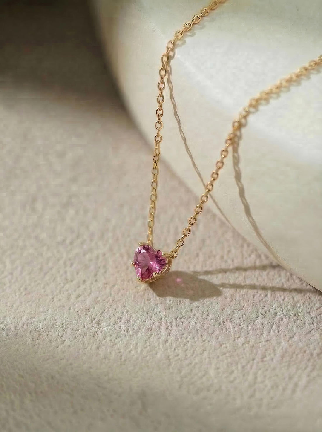 Dainty Pink Heart Necklace, Gold Chain Pendant, Romantic Gemstone Jewelry, Valentine's Day Gift for Her, Minimalist Love Charm