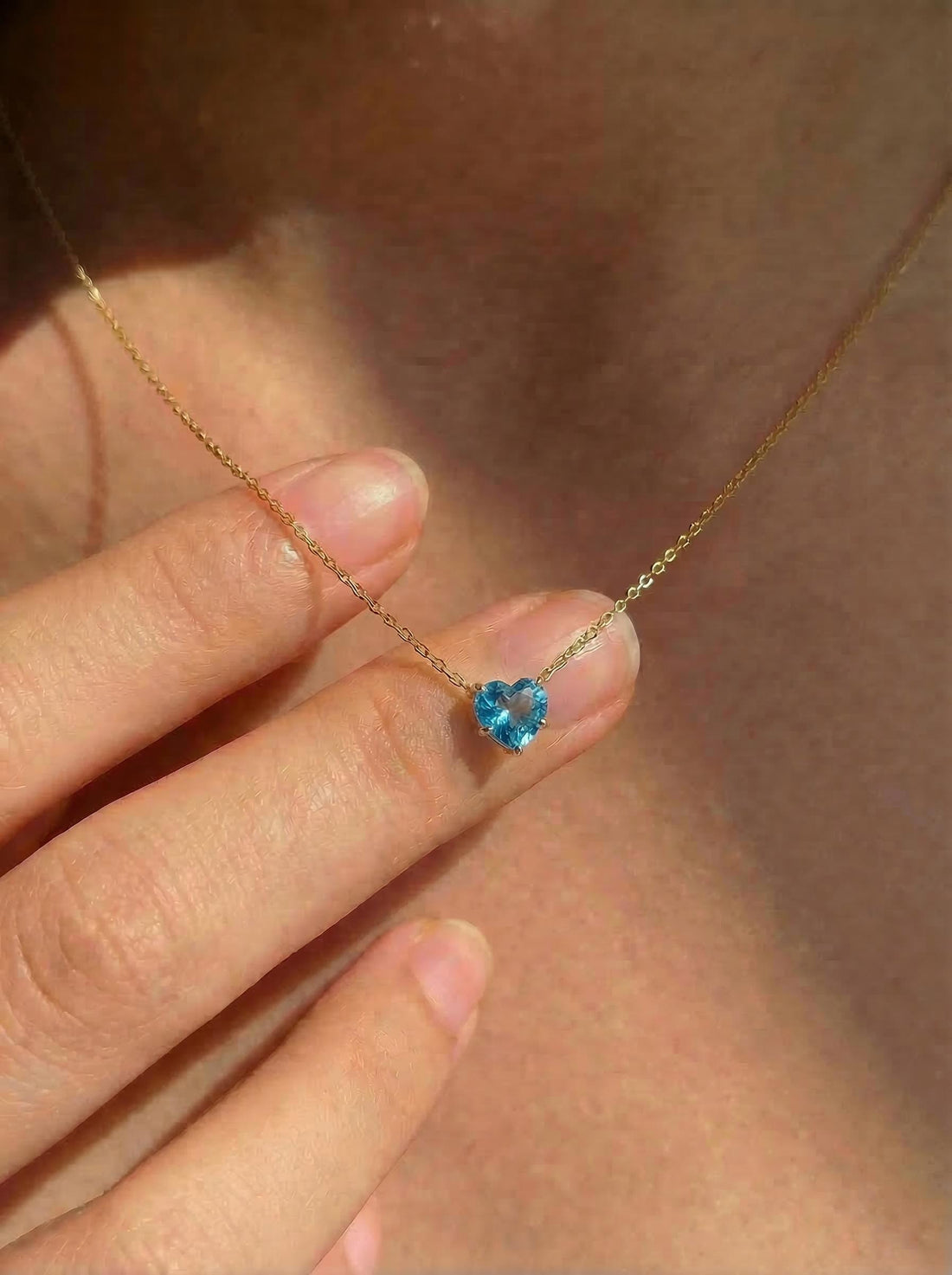 Blue Topaz Heart Pendant for Her – December Birthstone Gift – 18K Gold Minimalist Jewelry