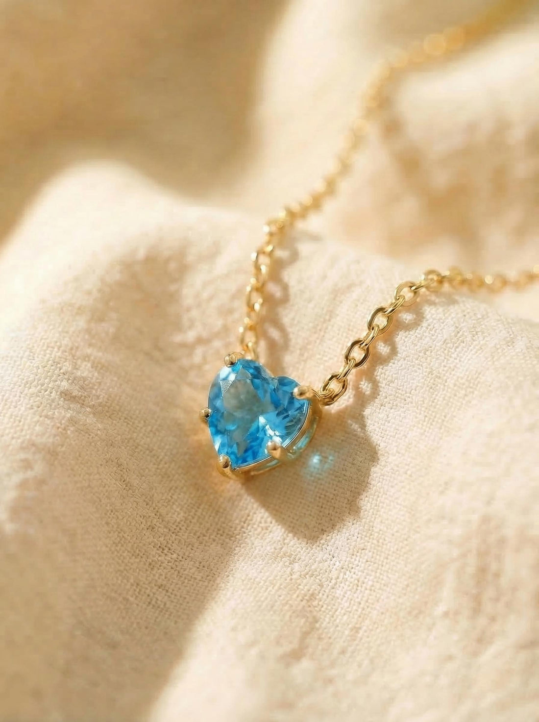 Blue Topaz Heart Pendant for Her – December Birthstone Gift – 18K Gold Minimalist Jewelry