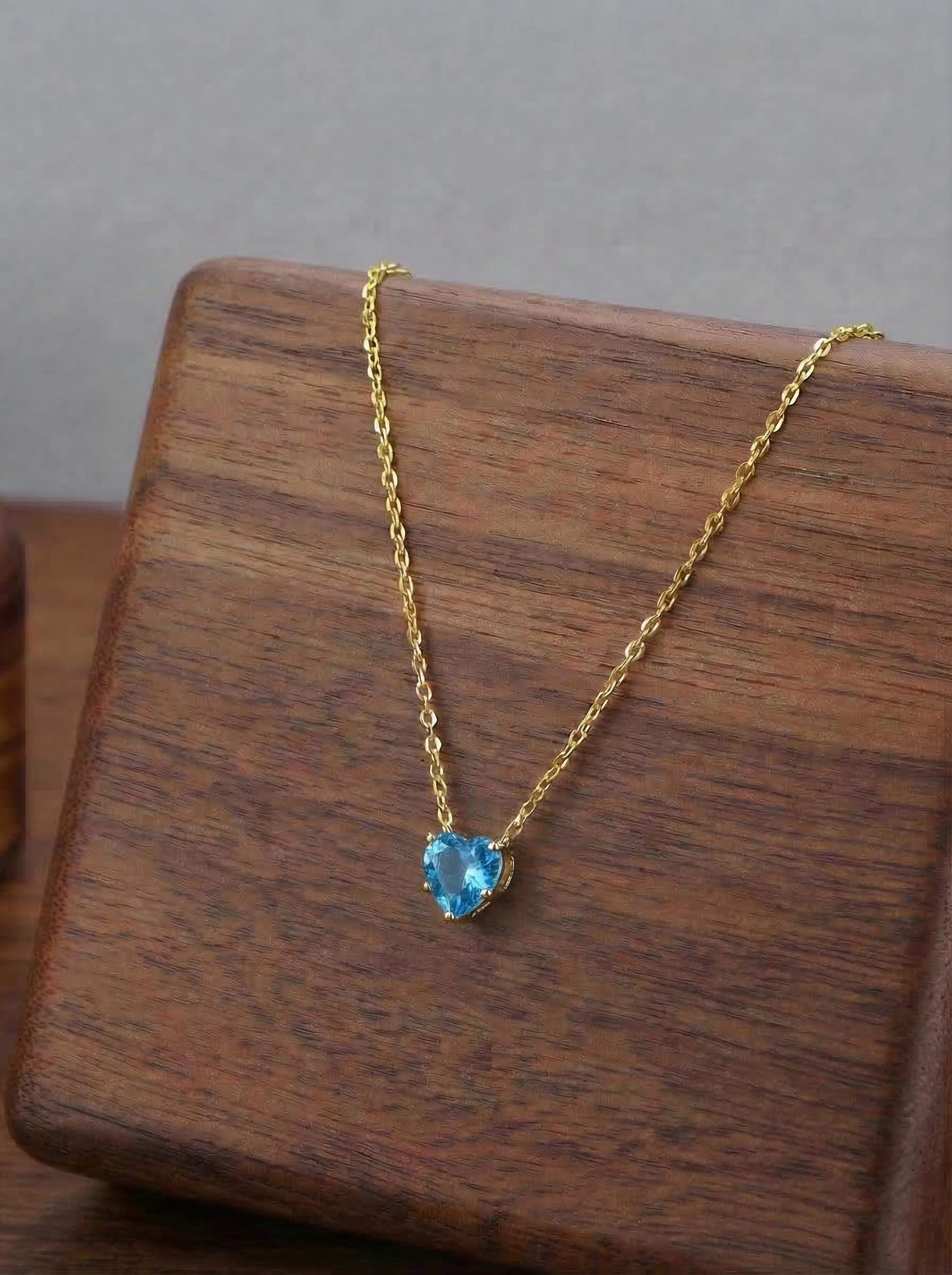 Blue Topaz Heart Pendant for Her – December Birthstone Gift – 18K Gold Minimalist Jewelry