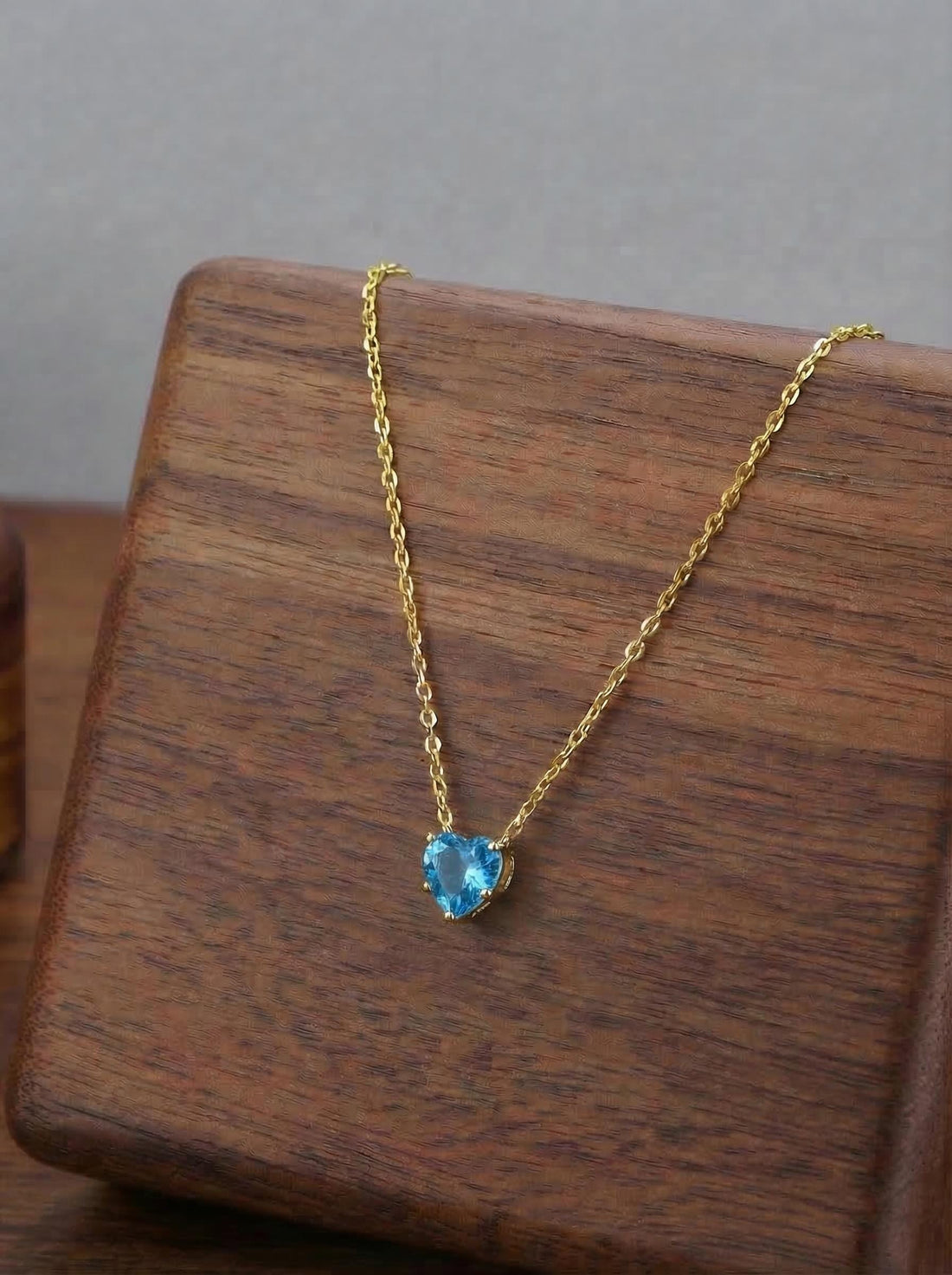 Blue Topaz Heart Pendant for Her – December Birthstone Gift – 18K Gold Minimalist Jewelry