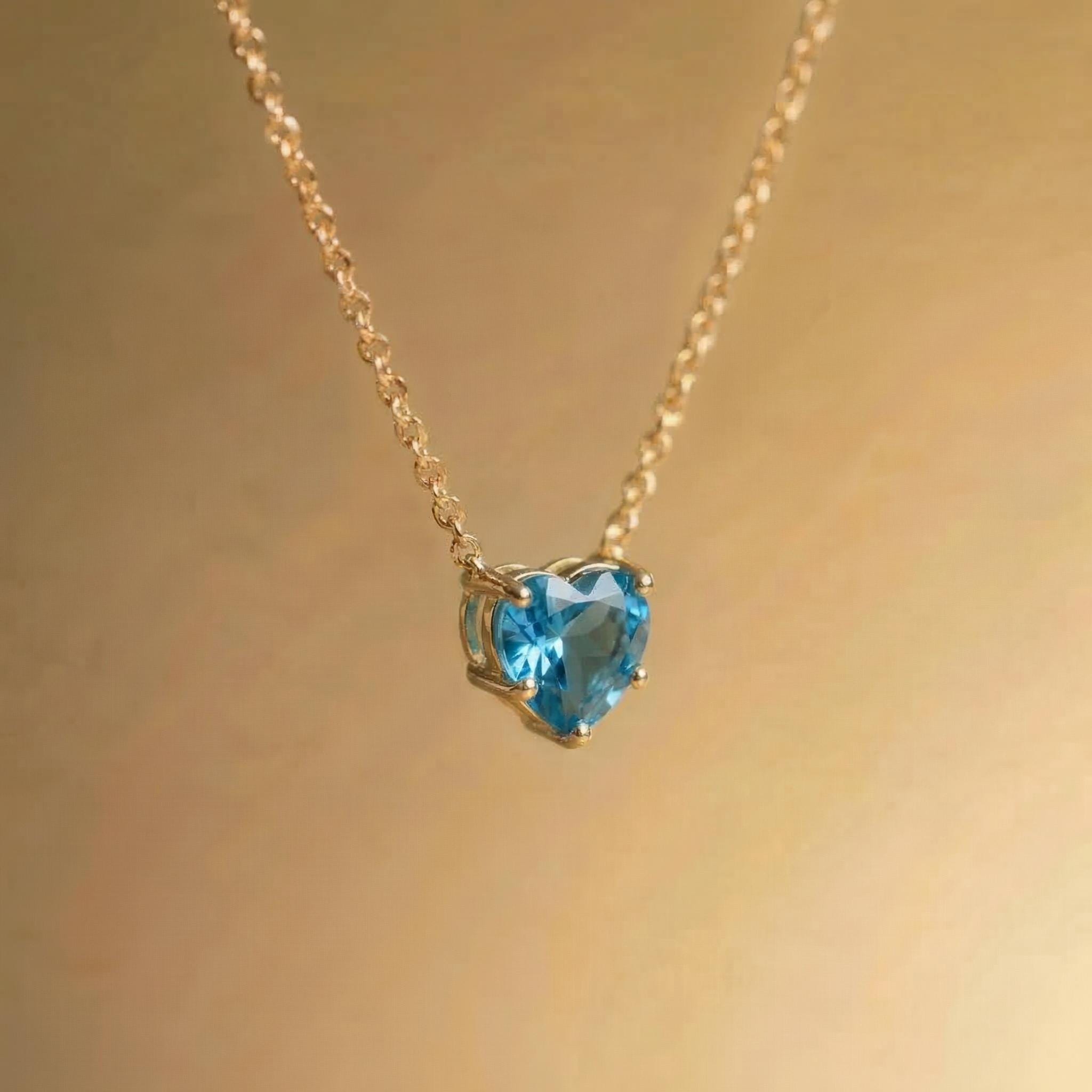 Blue Topaz Heart Pendant for Her – December Birthstone Gift – 18K Gold Minimalist Jewelry