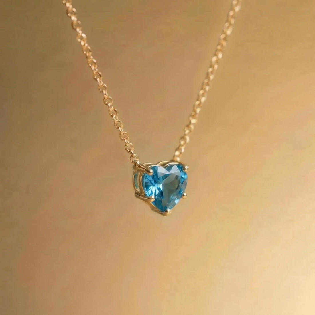 Blue Topaz Heart Pendant for Her – December Birthstone Gift – 18K Gold Minimalist Jewelry