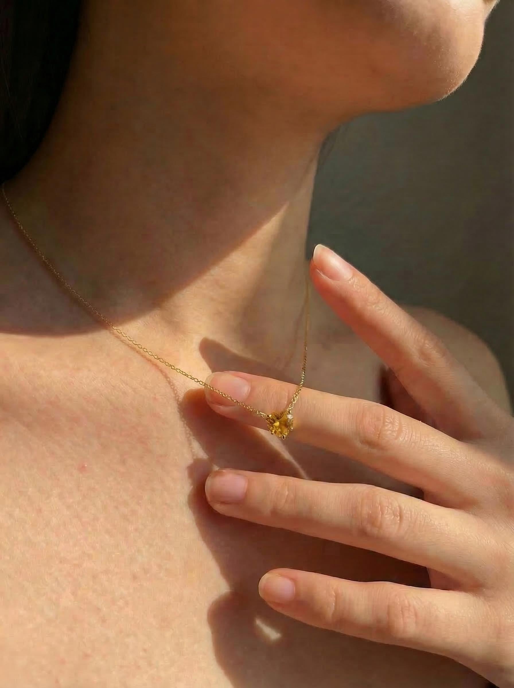 Dainty Gold Heart Citrine Necklace, Minimalist November Birthstone Jewelry, Delicate Gemstone Pendant, Romantic Gift for Her