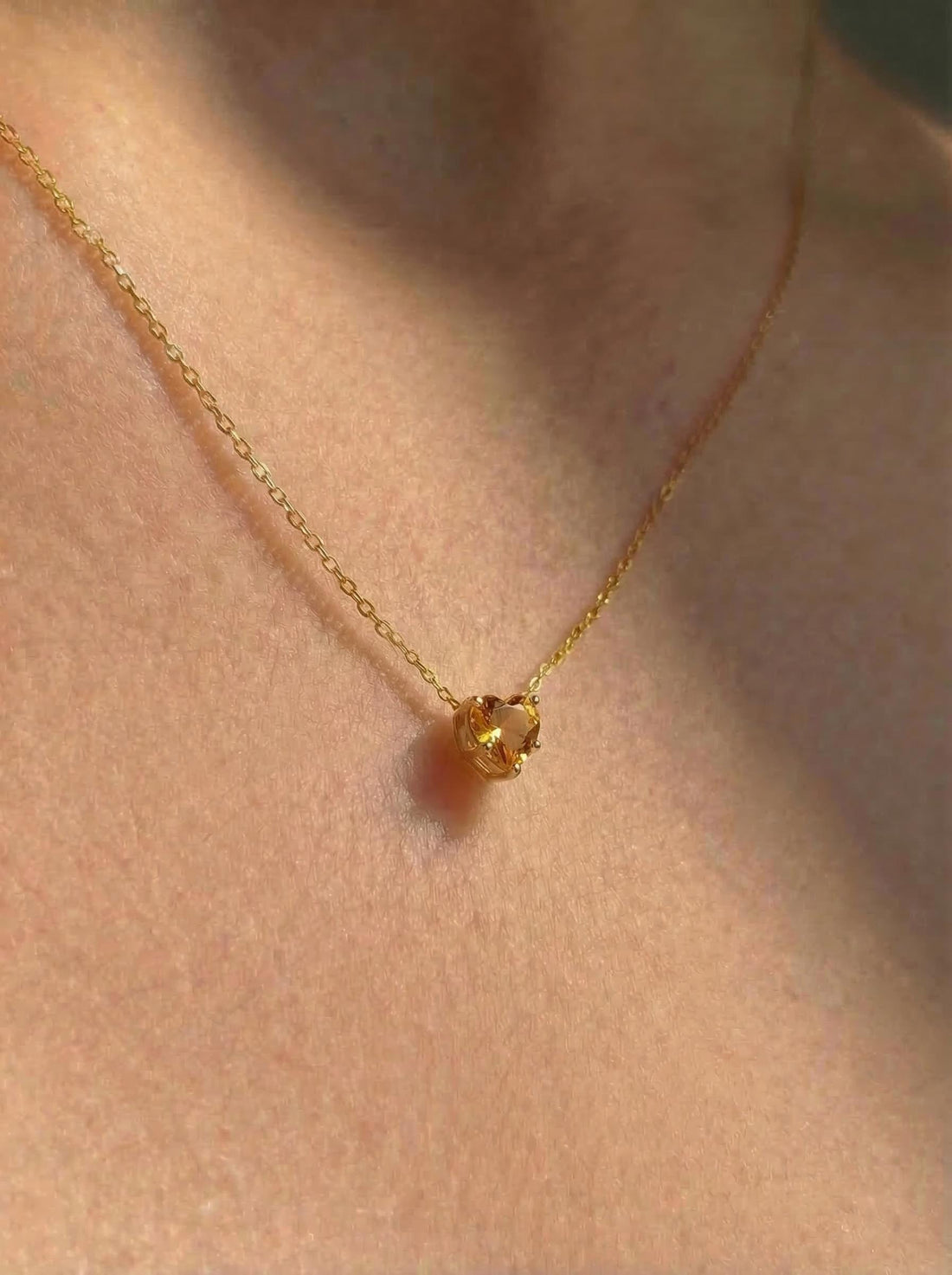 Dainty Gold Heart Citrine Necklace, Minimalist November Birthstone Jewelry, Delicate Gemstone Pendant, Romantic Gift for Her