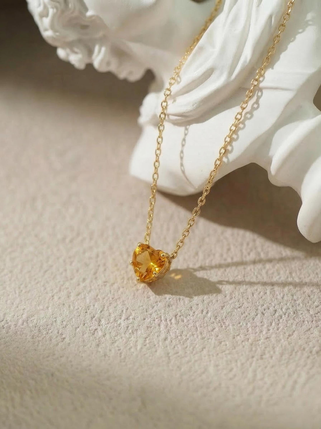 Dainty Gold Heart Citrine Necklace, Minimalist November Birthstone Jewelry, Delicate Gemstone Pendant, Romantic Gift for Her