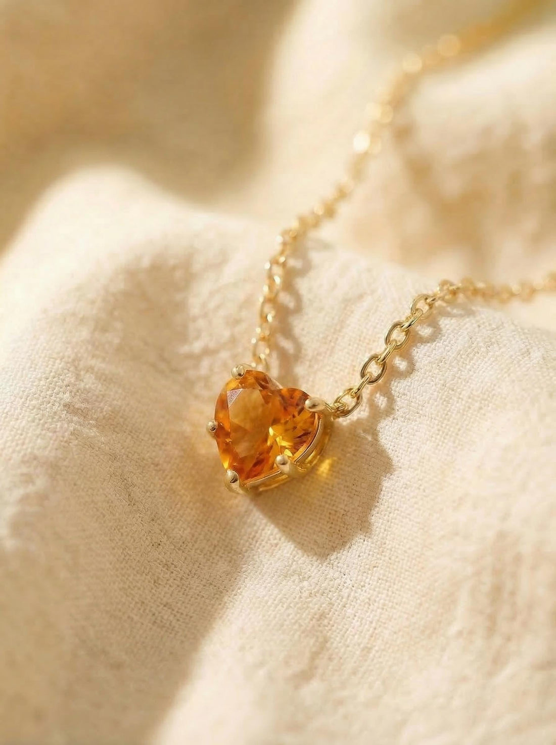 Dainty Gold Heart Citrine Necklace, Minimalist November Birthstone Jewelry, Delicate Gemstone Pendant, Romantic Gift for Her