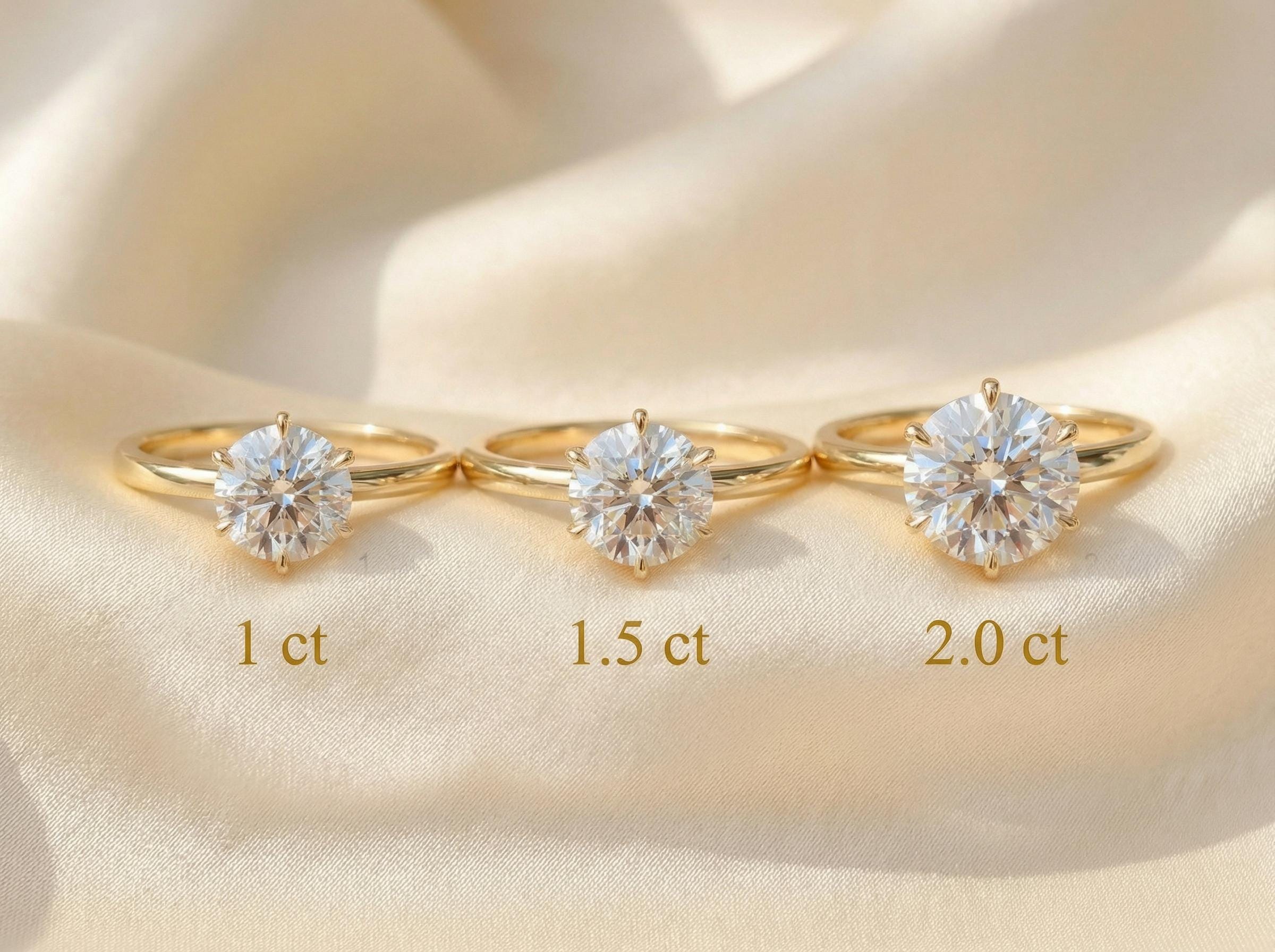 6-Prong Solitaire Engagement Ring, 1.0ct - 2.0ct Round Moissanite Ring, 14K Solid Gold Anniversary Ring, April Birthstone Promise Ring